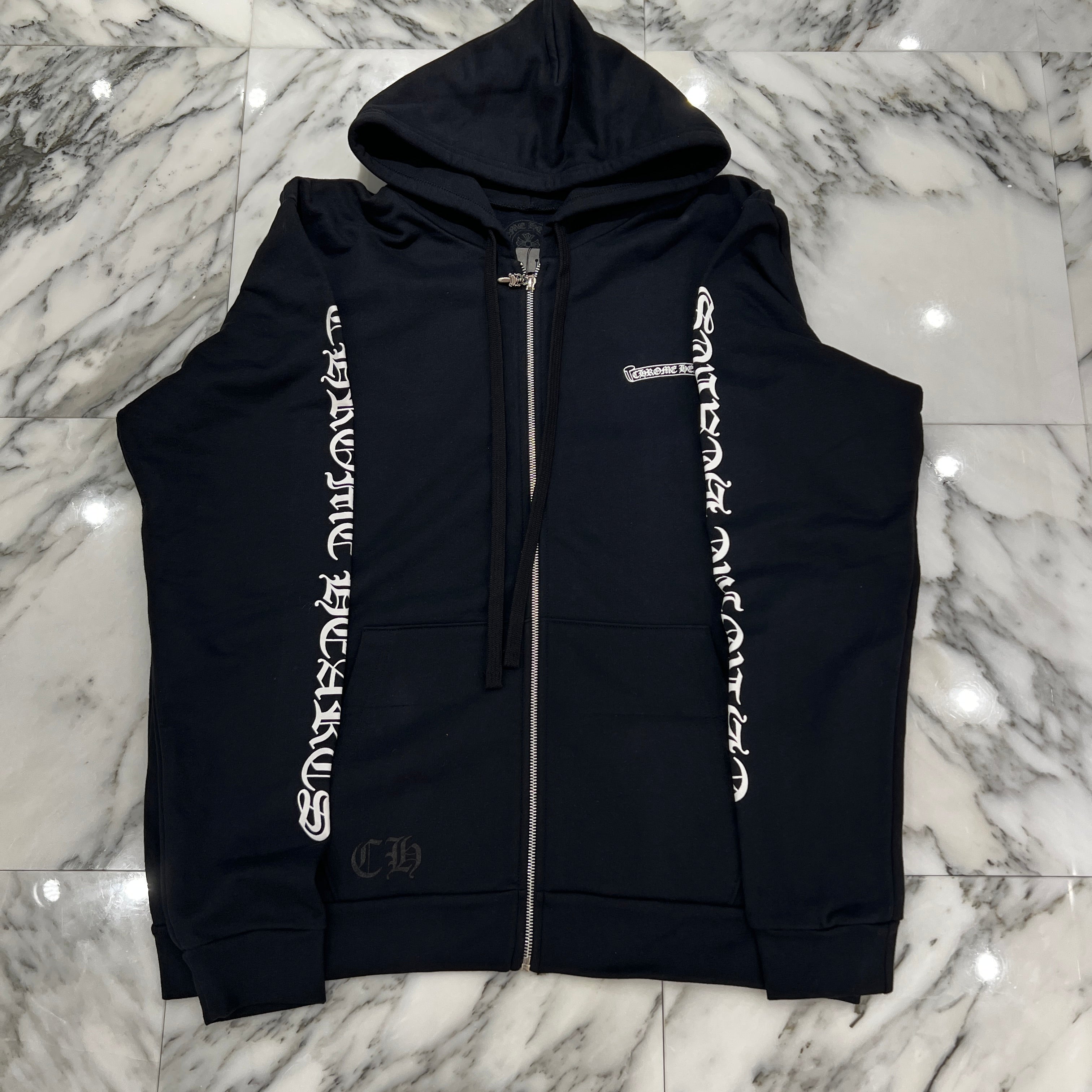 CHROME HEARTS Back Scroll Label Logo Zip Up Hoodie Size XS クロム
