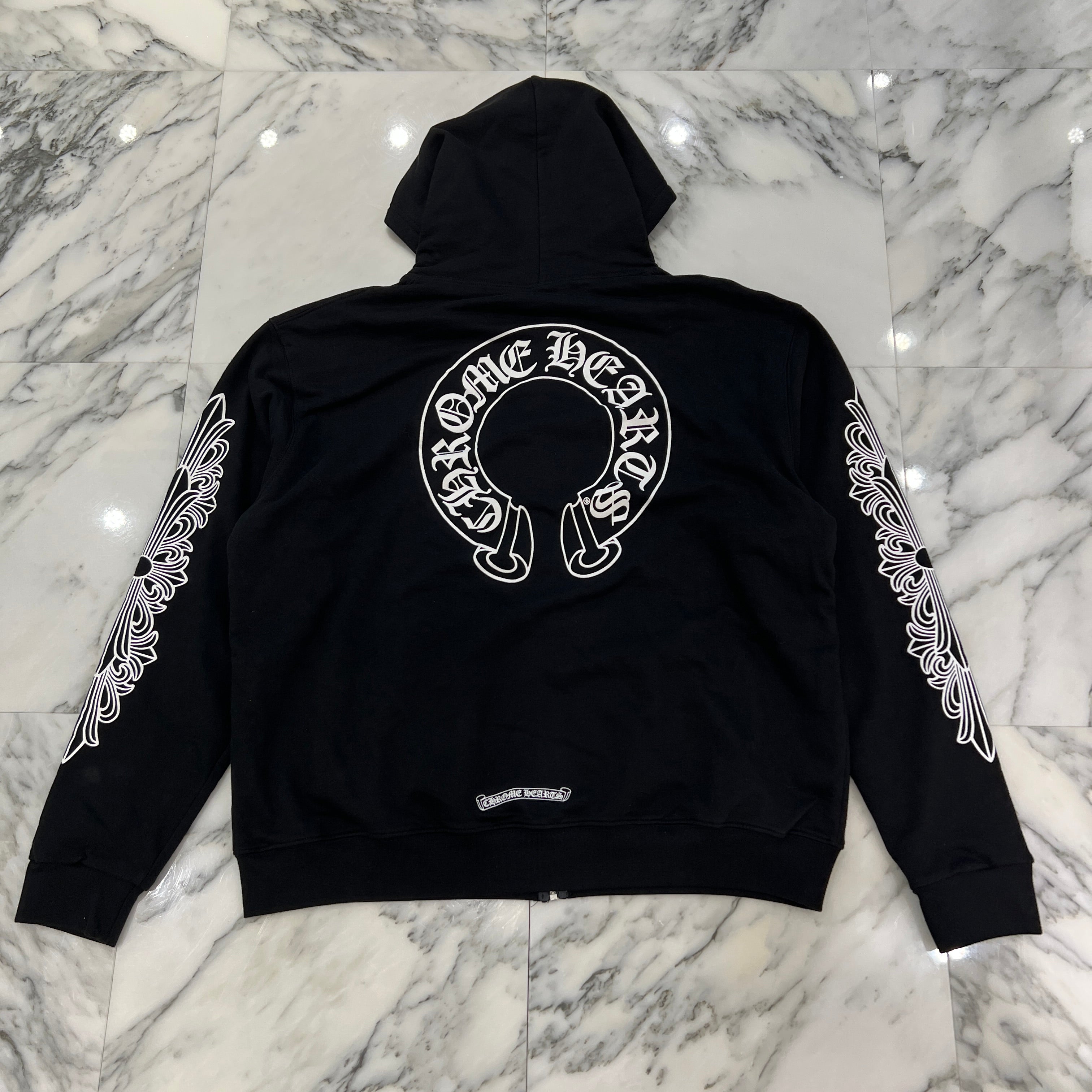 CHROME HEARTS Floral Cross Horseshoe Zip Up Hoodie Size L クロムハーツ フローラルクロス ホースシュー ジップアップフーディ サイズL