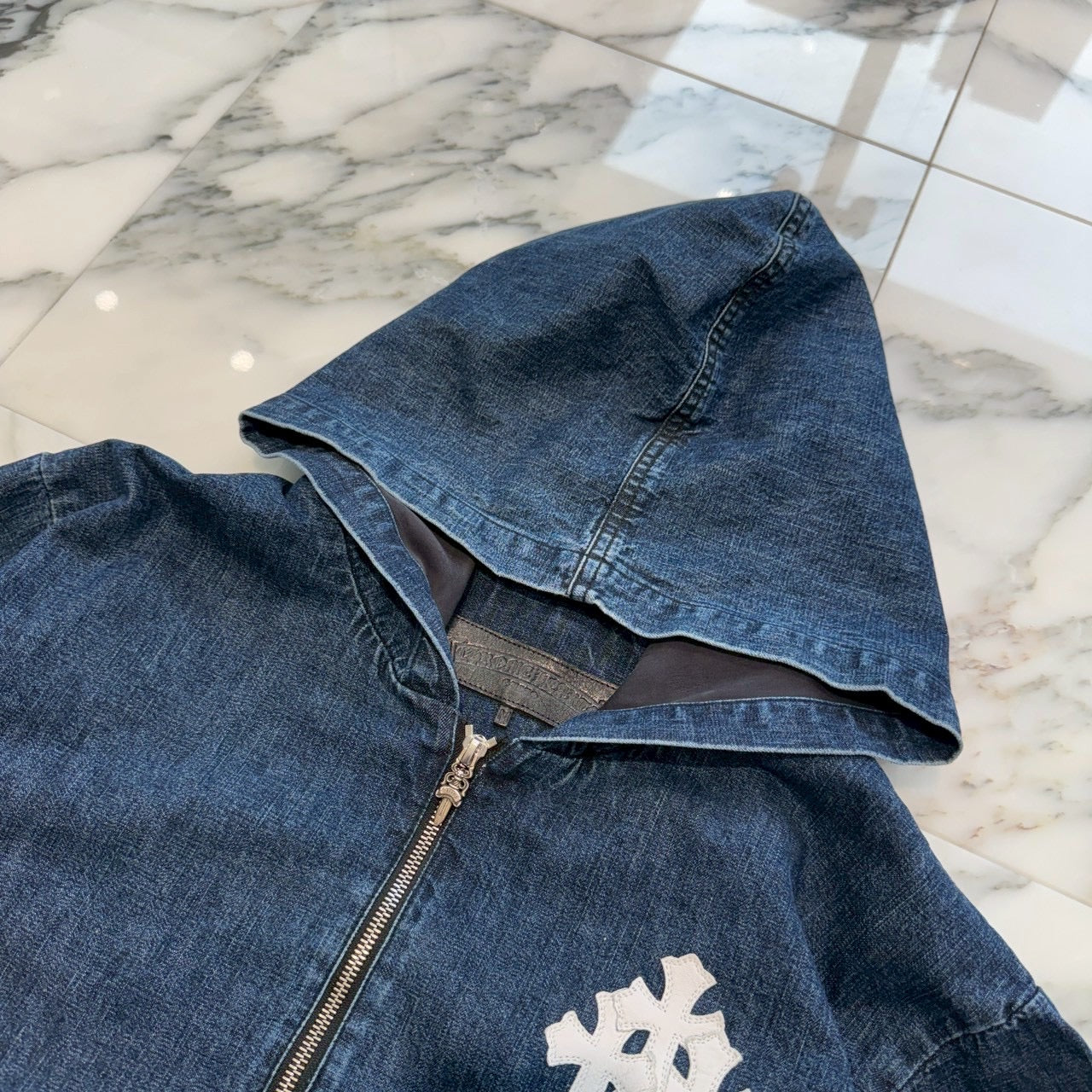 CHROME HEARTS 2024AW Leather Cemetery Triple Cross Denim Anorak Jacket Size M クロムハーツ レザーセメタリートリプルクロス デニム アノラック ジャケット サイズM