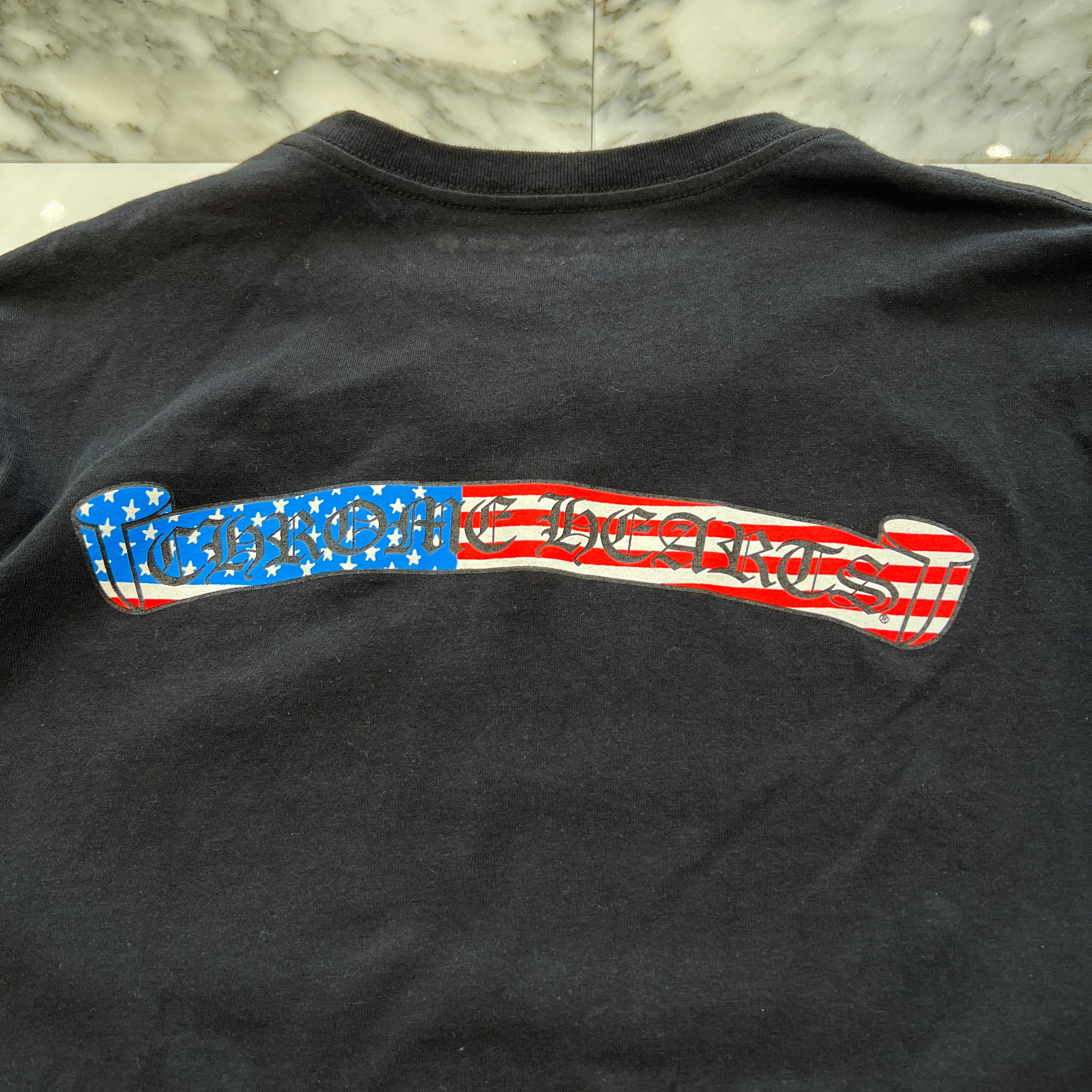 CHROME HEARTS American Flag Back Scroll Logo Label Long Sleeve Tee Size XL クロムハーツ アメリカンフラッグ バックスクロール ロゴラベル ロングスリーブ Tシャツ サイズXL