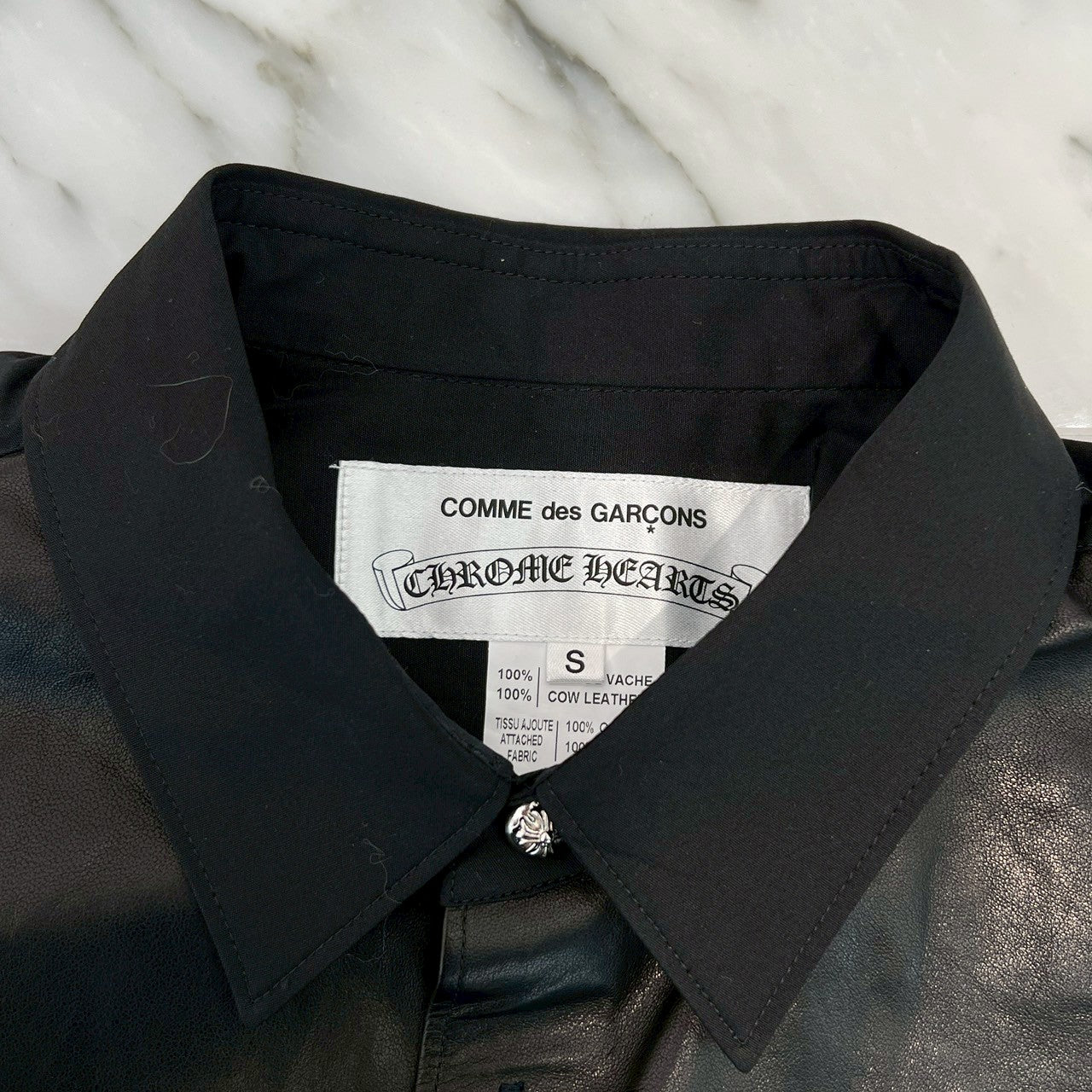 CHROME HEARTS × COMME des GARCONS Leather Switching Short Sleeve Shirt Size S クロムハーツ × コムデギャルソン レザー切替 ショートスリーブシャツ サイズS