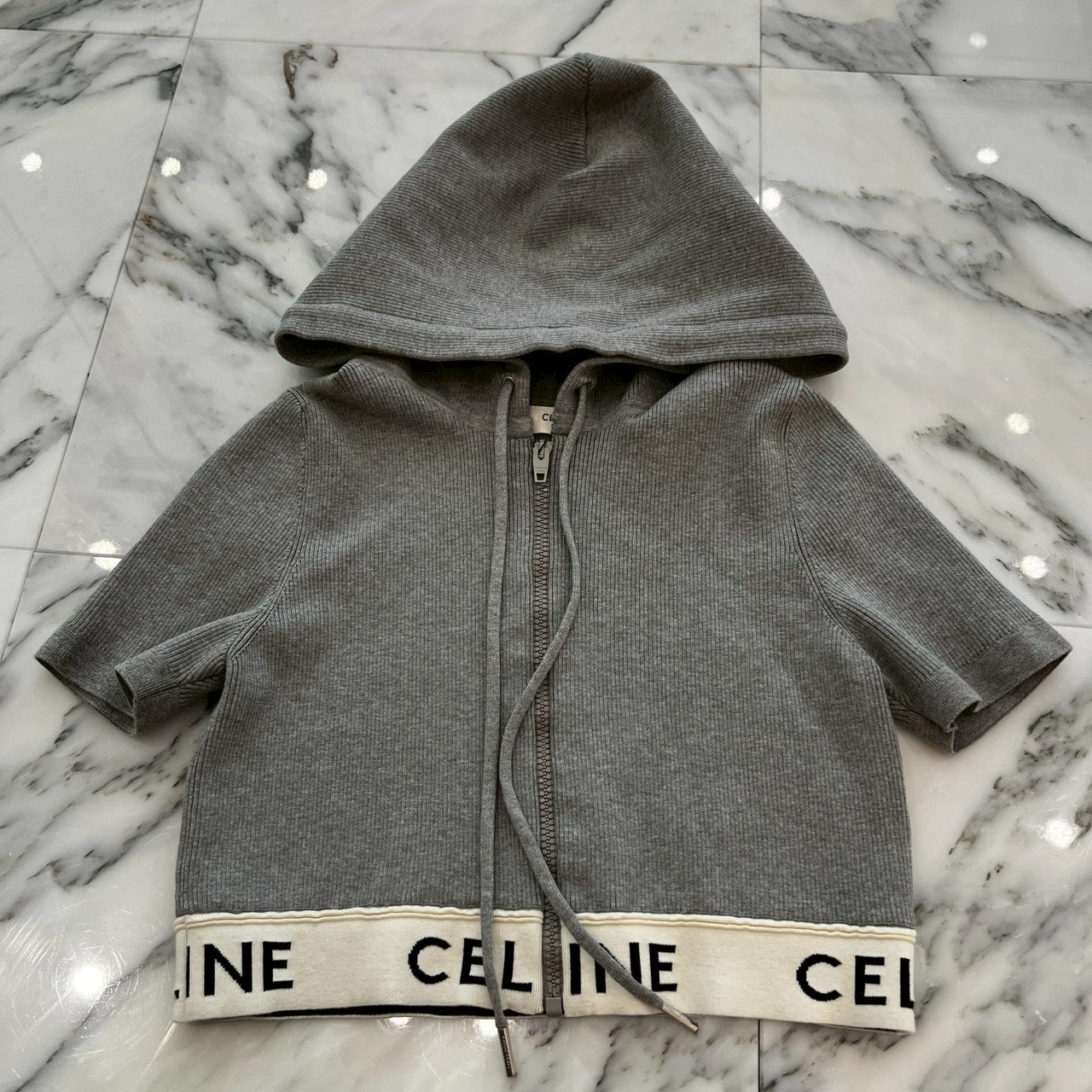 CELINE 2022AW Zip Up Logo Short Sleeve Hoodie 2A27Z372N Size L セリーヌ ジップアップ ロゴ ショートスリーブ フーディ サイズL