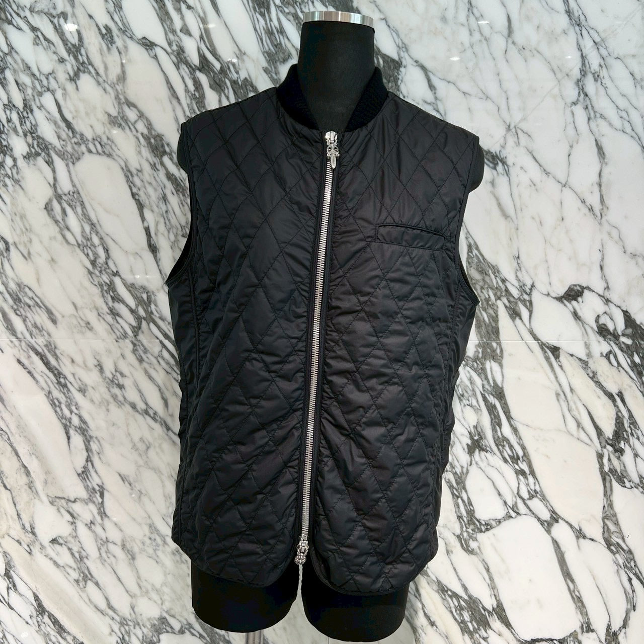 CHROME HEARTS Papa Leather Cross Patch Quilting Vest Size M クロムハーツ パパ レザークロスパッチ ベスト サイズM