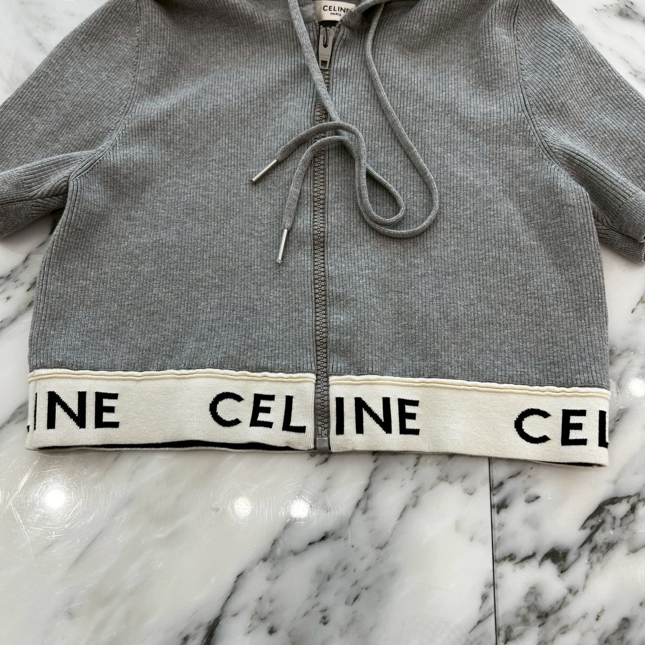 CELINE 2022AW Zip Up Logo Short Sleeve Hoodie 2A27Z372N Size L セリーヌ ジップアップ ロゴ ショートスリーブ フーディ サイズL