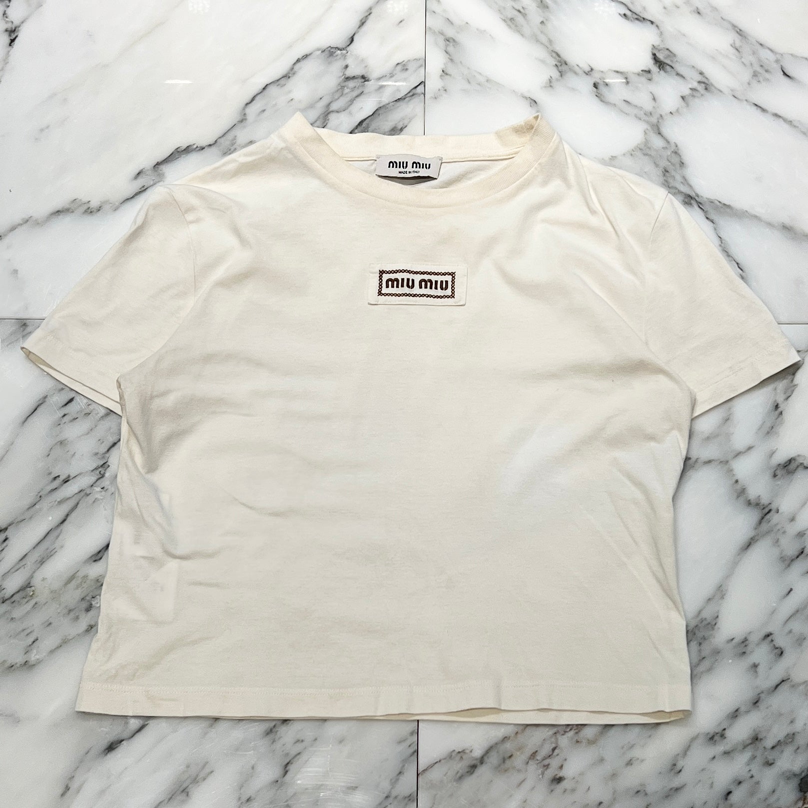 MIU MIU 2024AW Embroidery Cotton Jersey Cropped Tee MJN483 S000 15AX Size M ミュウミュウ エンロゴ刺繍コットンジャージー クロップド Tシャツ サイズM