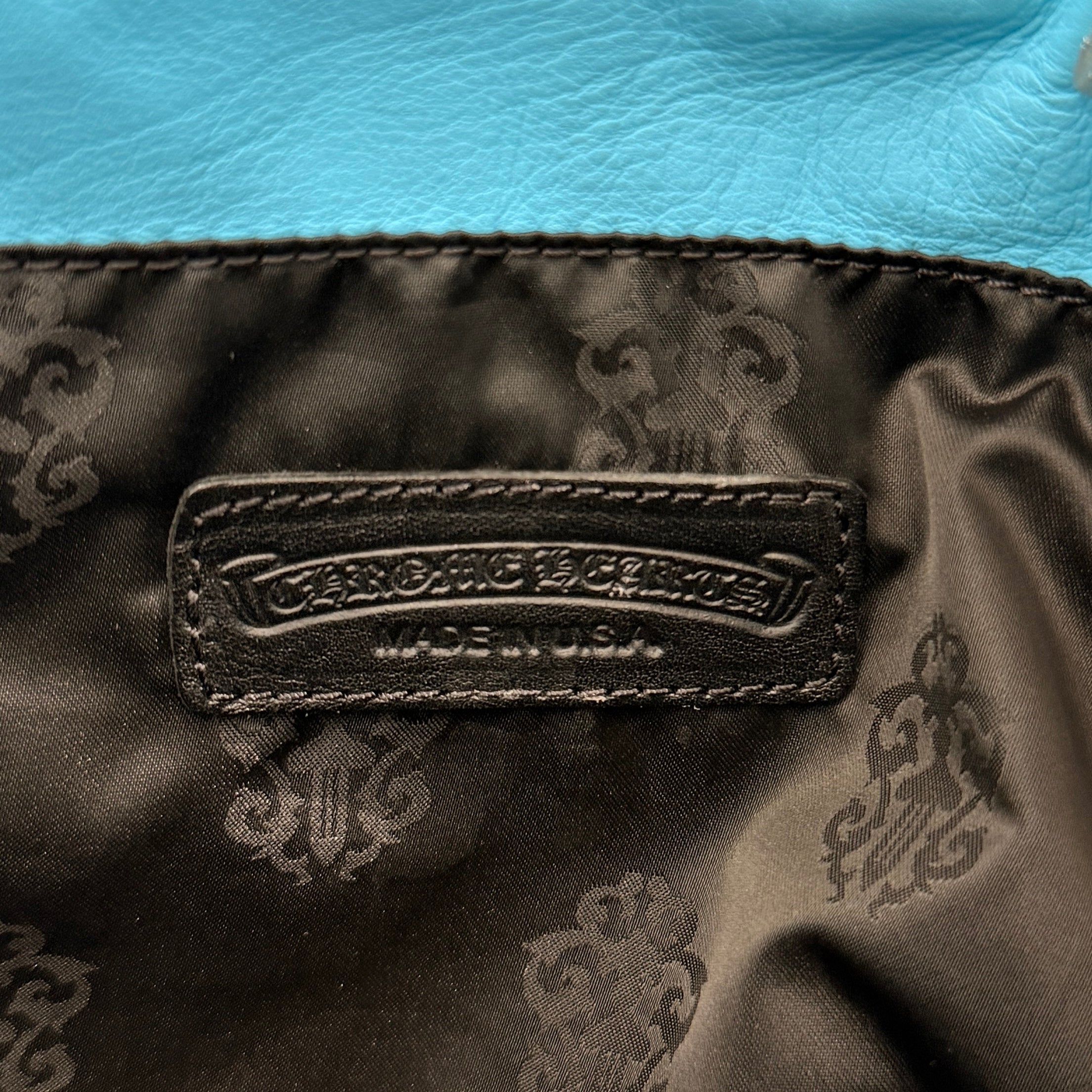 CHROME HEARTS Blue 3 Cemetery Cross Patch Fur Leather Tote Mini Bag クロムハーツ ブルー3セメタリークロスパッチ ファーレザートートミニバッグ