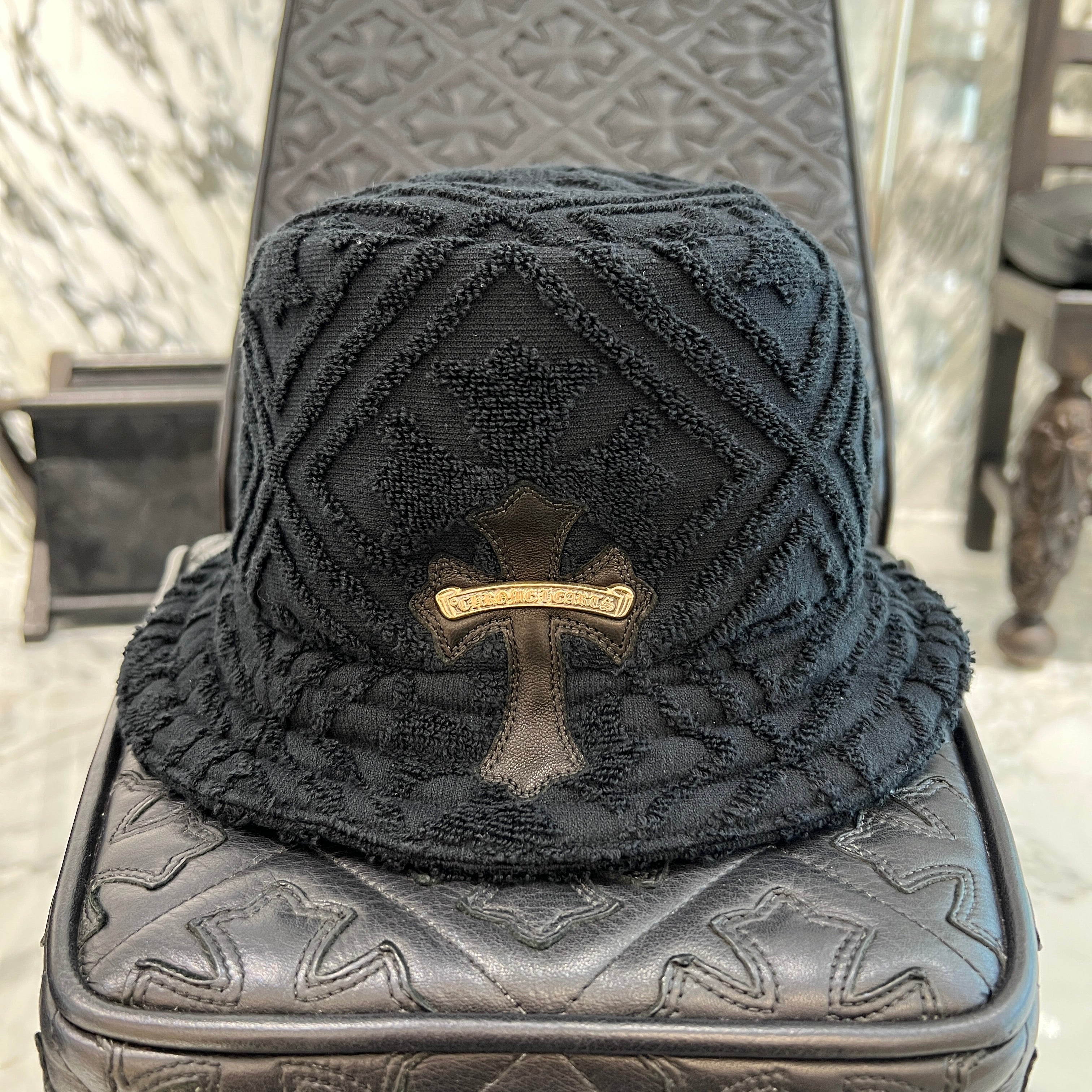 CHROME HEARTS バケットハット s CHROME HEARTS 1 Cross Leather Patch Cotton Bucket Hat Size S