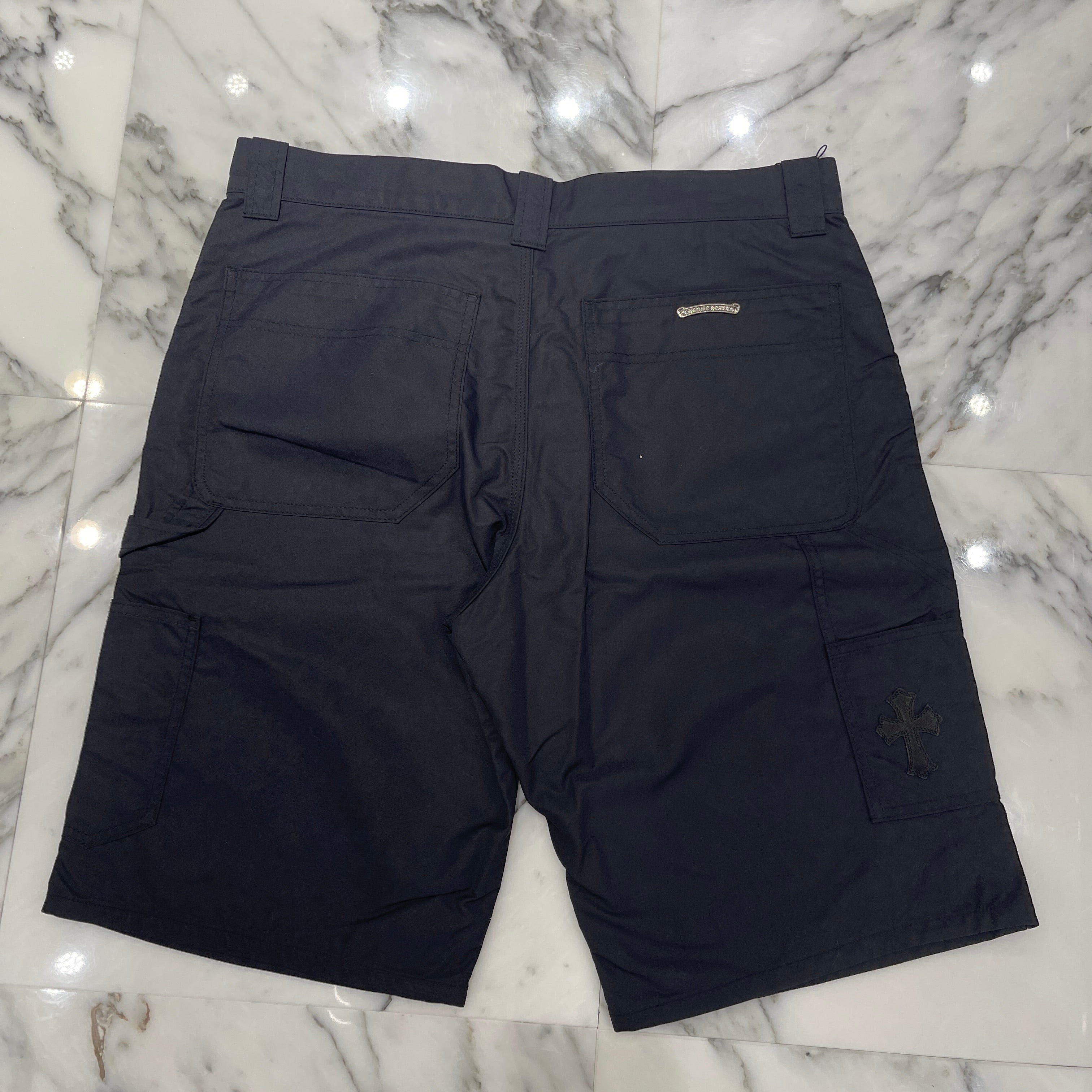 CHROME HEARTS Carpenter Double Knee Leather Cross Patch Nylon Shorts Size 34 クロムハーツ カーペンター ダブルニー レザークロスパッチ ナイロン ショーツ サイズ34
