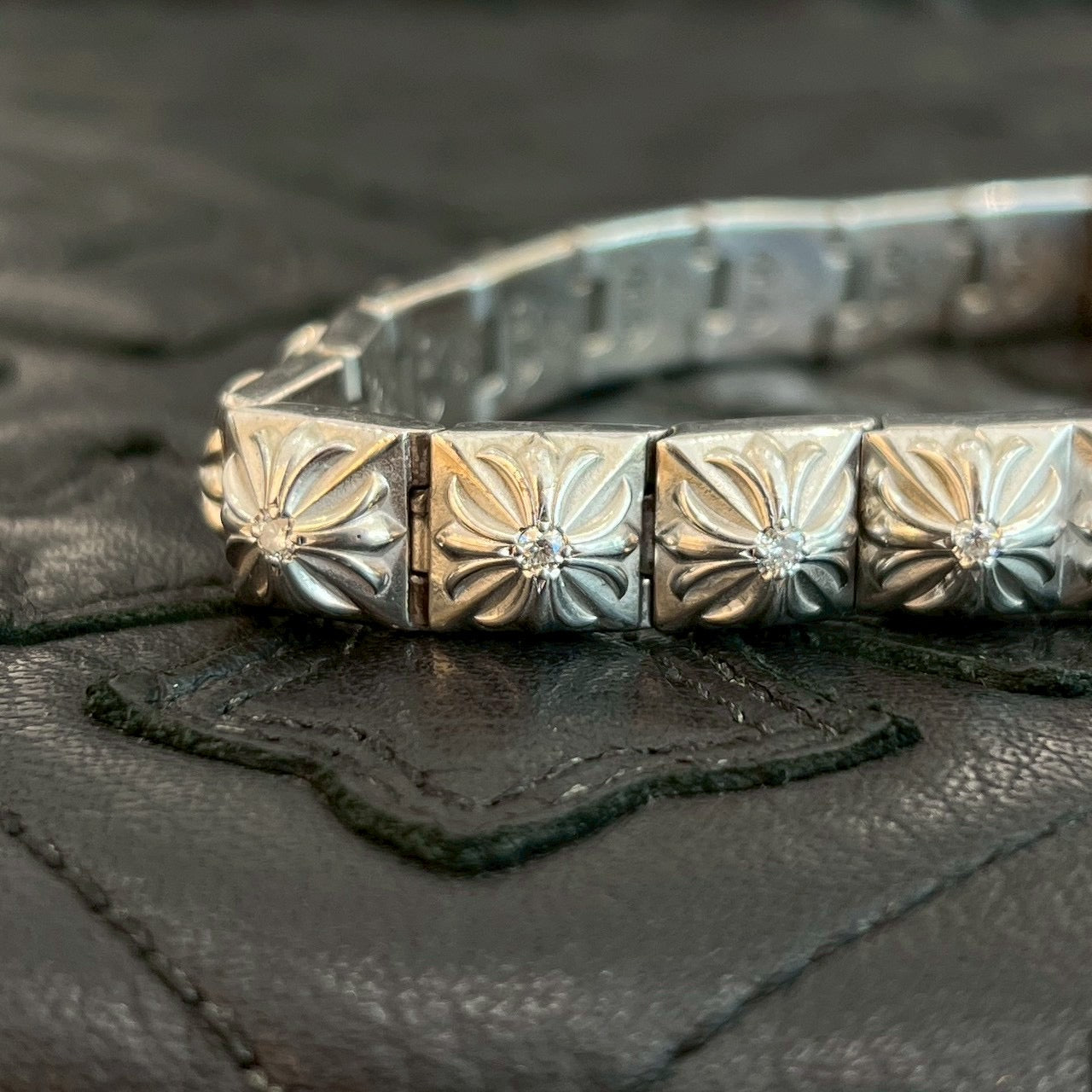 CHROME HEARTS PYRAMID PLS LNK BRACELET 1 Diamond White Rhodium Coating 19コマ クロムハーツ ピラミッドプラスリンク ブレスレット 1ダイヤモンド ホワイトロジウムコーティング 19コマ