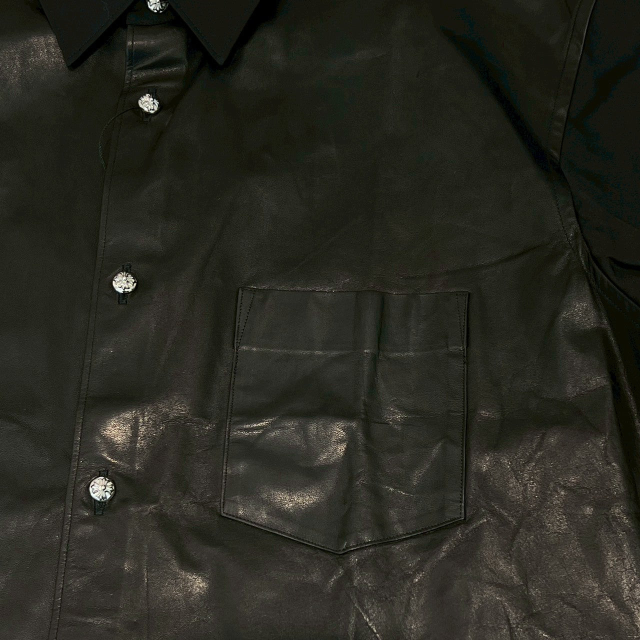 CHROME HEARTS × COMME des GARCONS Leather Switching Short Sleeve Shirt Size S クロムハーツ × コムデギャルソン レザー切替 ショートスリーブシャツ サイズS