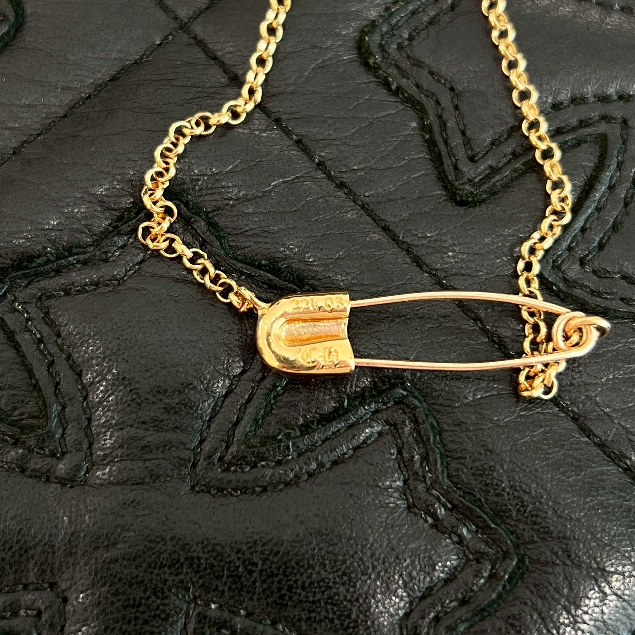 CHROME HEARTS 22K Safety Pin 1 Diamond Roll Chain Necklace Size 18 Inch クロムハーツ 22K セーフティピン 1ダイヤモンド ロールチェーン ネックレス 18インチ