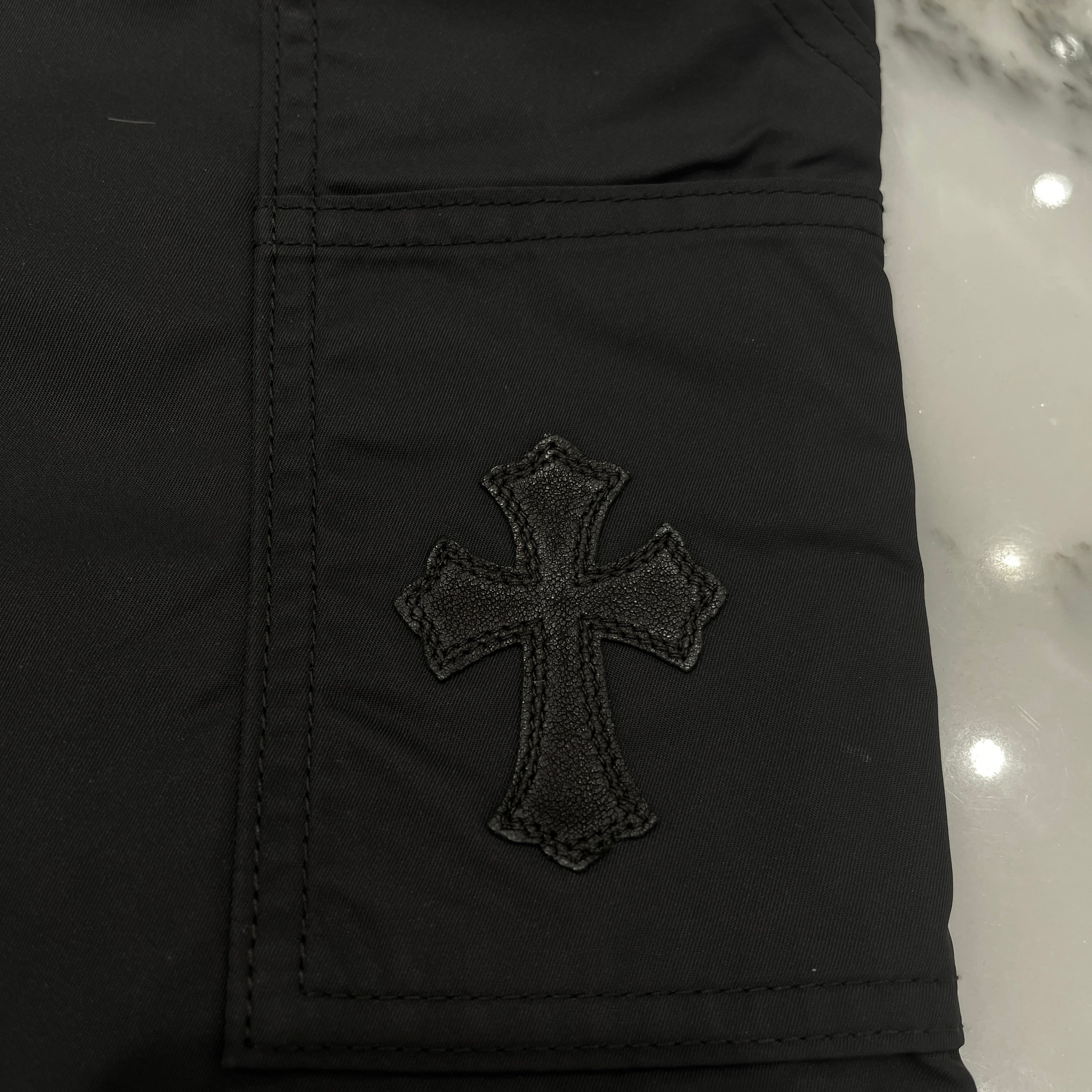 CHROME HEARTS Carpenter Double Knee Leather Cross Patch Nylon Shorts Size 34 クロムハーツ カーペンター ダブルニー レザークロスパッチ ナイロン ショーツ サイズ34