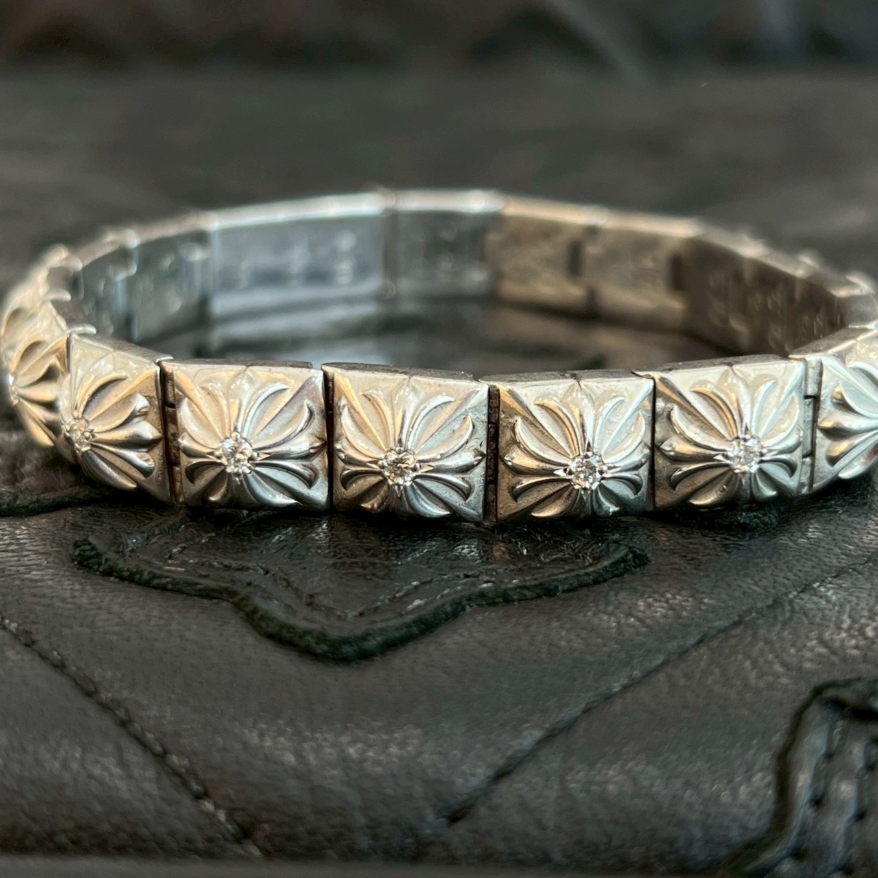 CHROME HEARTS PYRAMID PLS LNK BRACELET 1 Diamond White Rhodium Coating 19コマ クロムハーツ ピラミッドプラスリンク ブレスレット 1ダイヤモンド ホワイトロジウムコーティング 19コマ