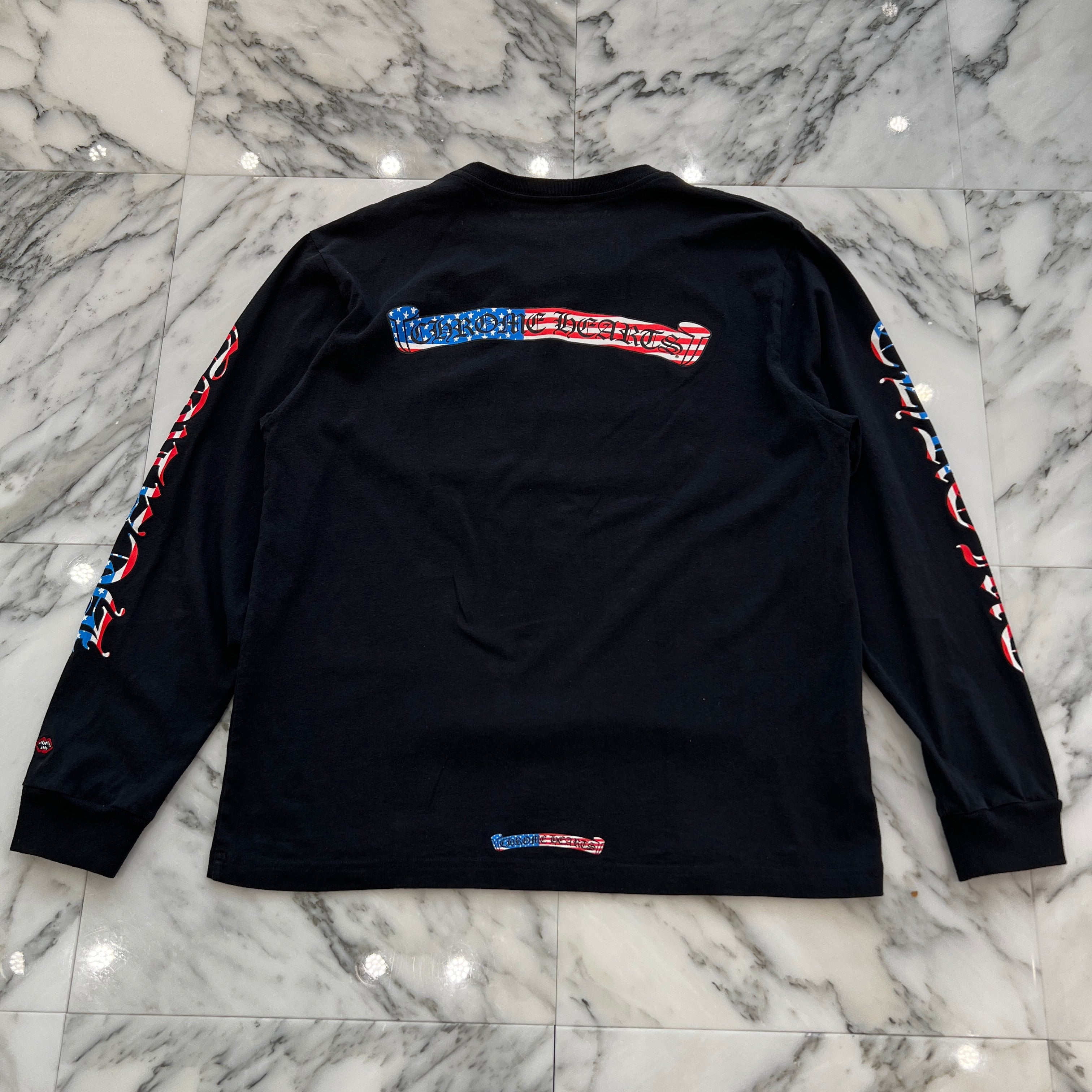 CHROME HEARTS American Flag Back Scroll Logo Label Long Sleeve Tee Size XL クロムハーツ アメリカンフラッグ バックスクロール ロゴラベル ロングスリーブ Tシャツ サイズXL
