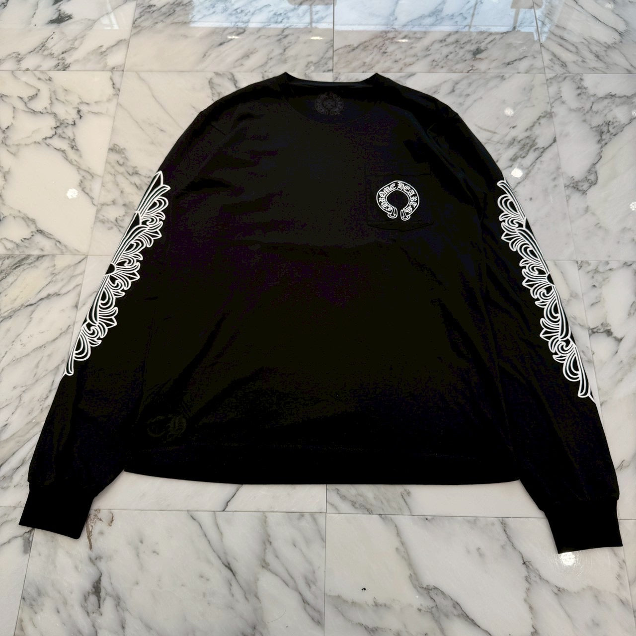 CHROME HEARTS Floral Cross Horseshoe Long Sleeve Tee Size M クロムハーツ フローラルクロス ホースシュー ロングスリーブ Tシャツ サイズM