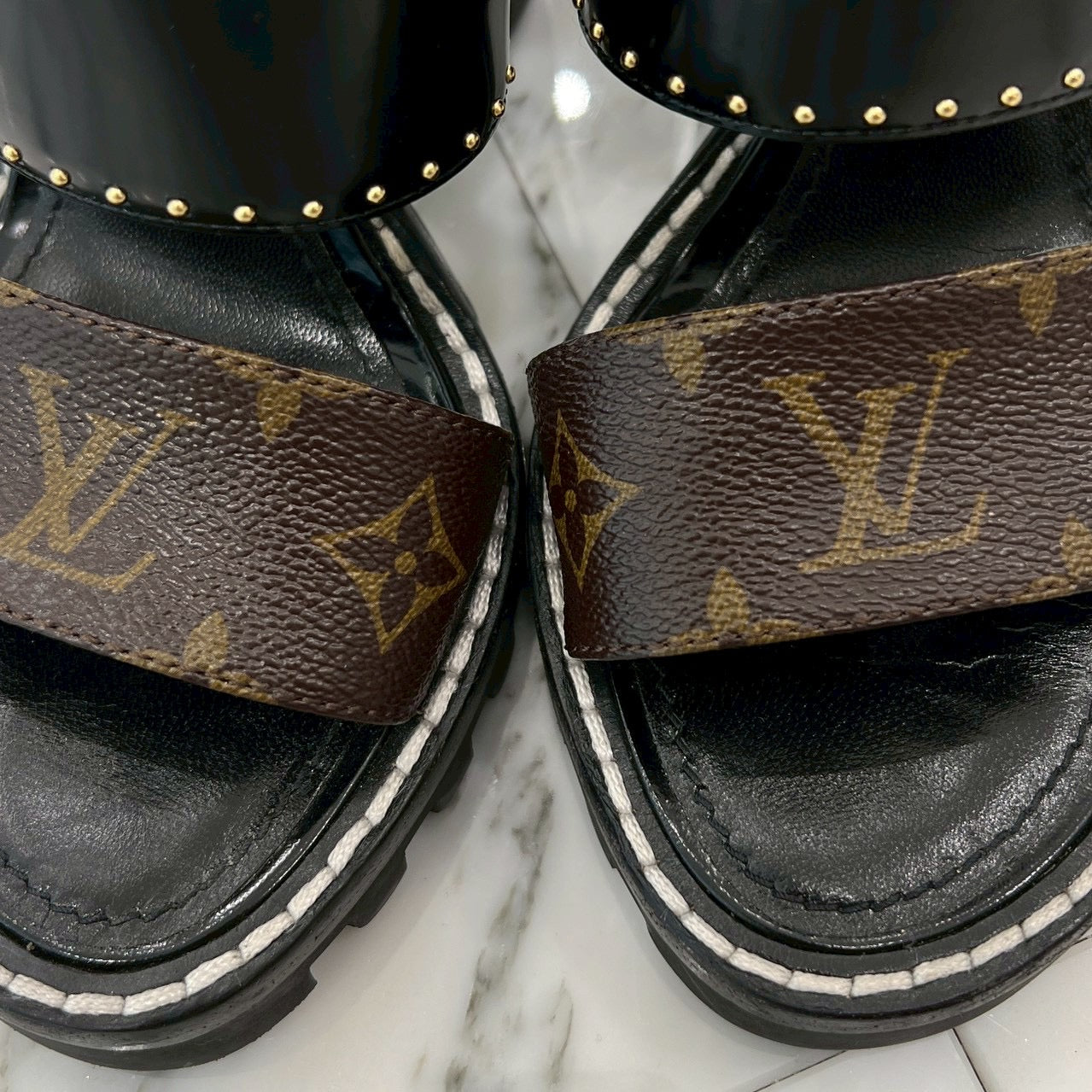 LOUIS VUITTON Star Trail Line Studded Heel Sandals NA0290 Size 38 1/2 ルイヴィトン スタートレイルラインスタッズヒールサンダル サイズ38 1/2