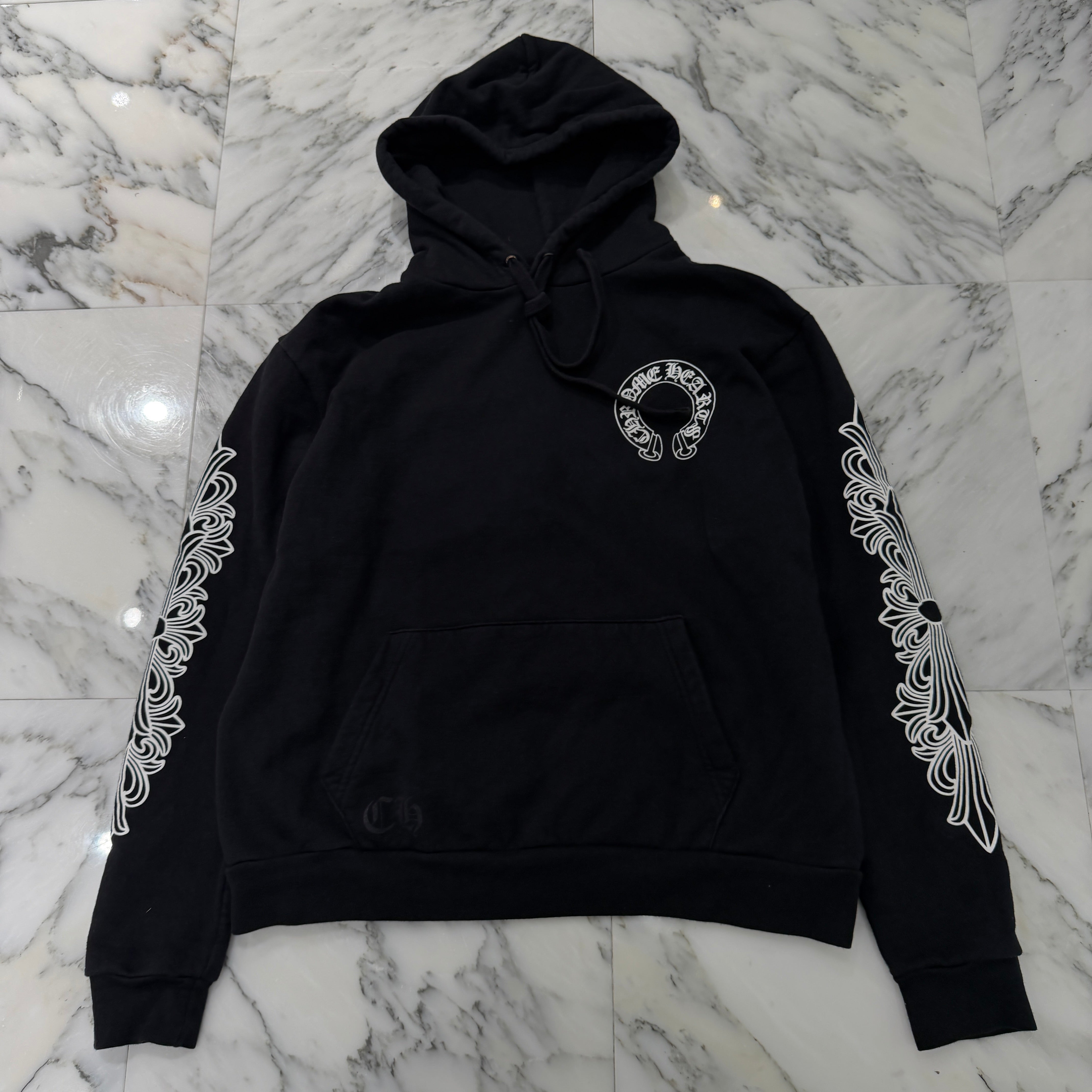 CHROME HEARTS Floral Cross Horseshoe Pullover Hoodie Size S クロムハーツ フローラルクロス ホースシュー プルオーバーフーディ サイズS