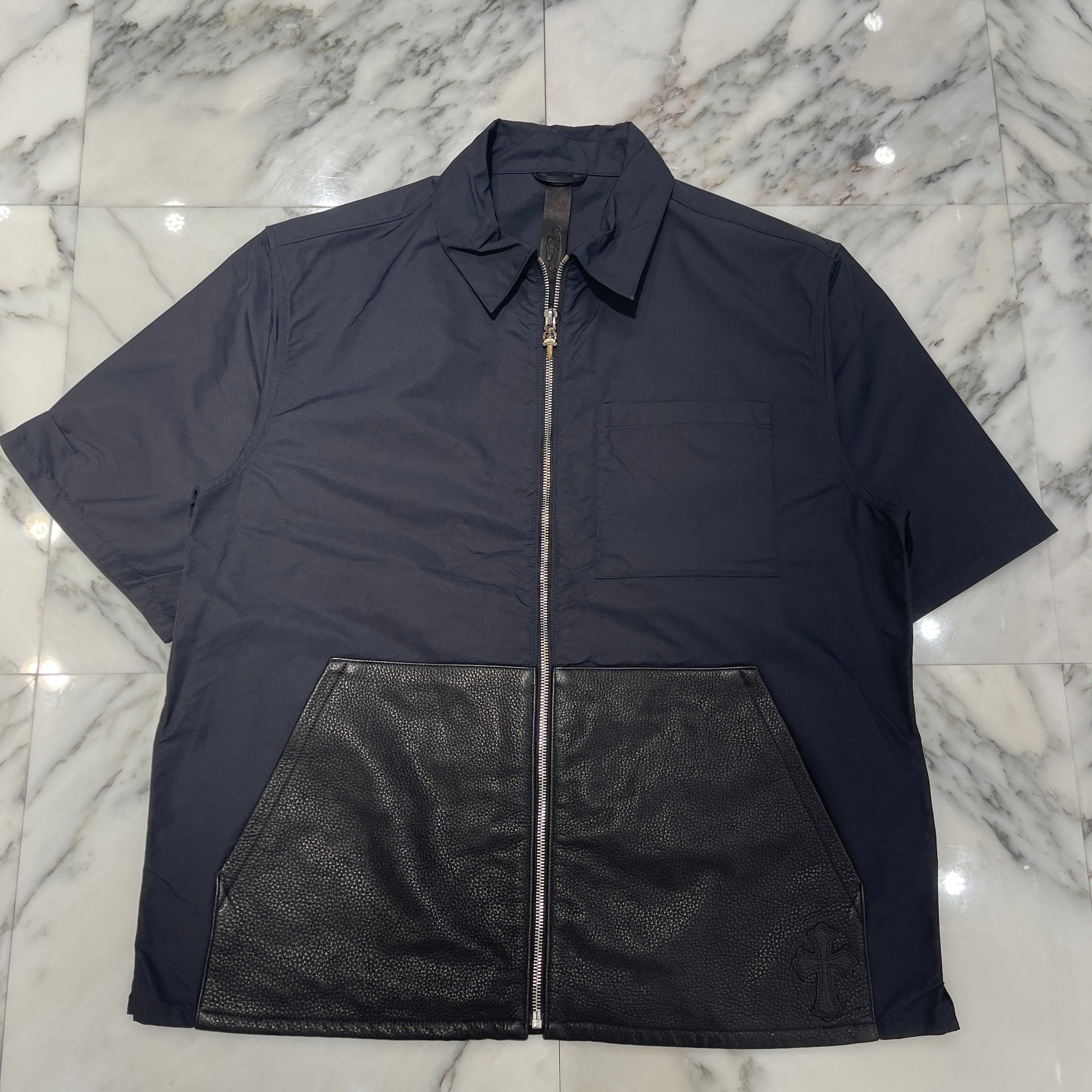 CHROME HEARTS Y NOT Carpenter Leather Pocket Nylon Zip S/S Shirt Size L クロムハーツ ワイノット カーペンター レザーポケットナイロンジップアップ半袖シャツ サイズL