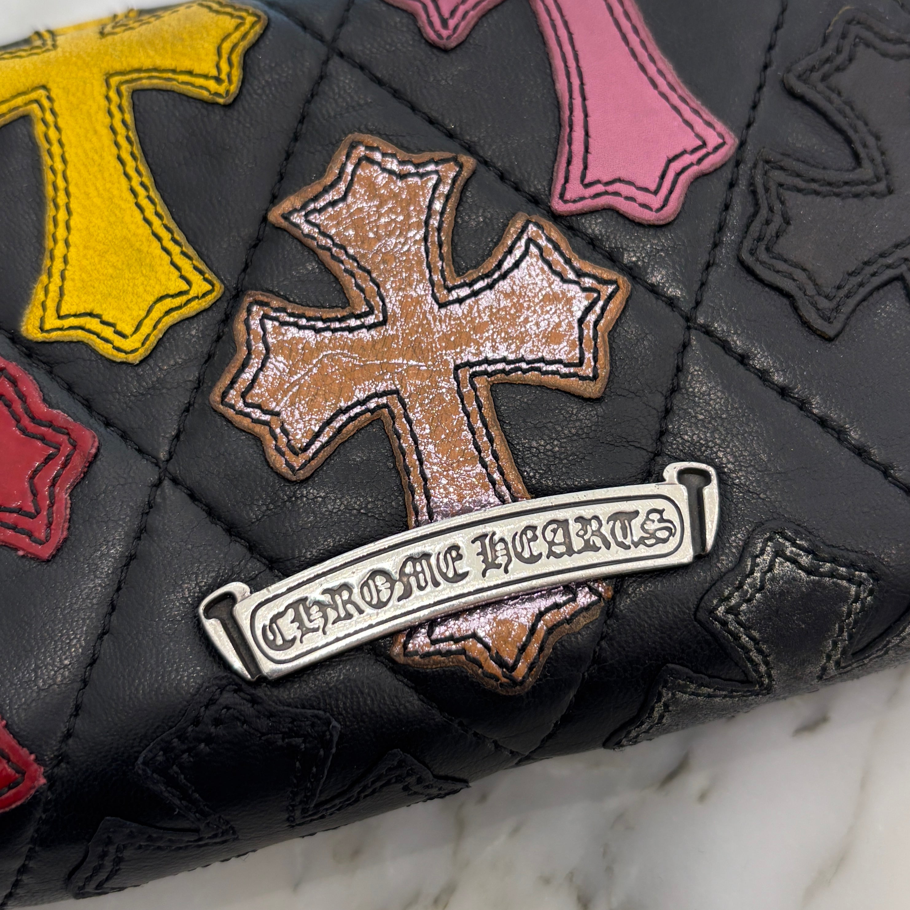 CHROME HEARTS Multi Cemetery Cross Leather Patch Quilting Wallet クロムハーツ マルチ セメタリークロス レザーパッチ キルティング風 ウォレット