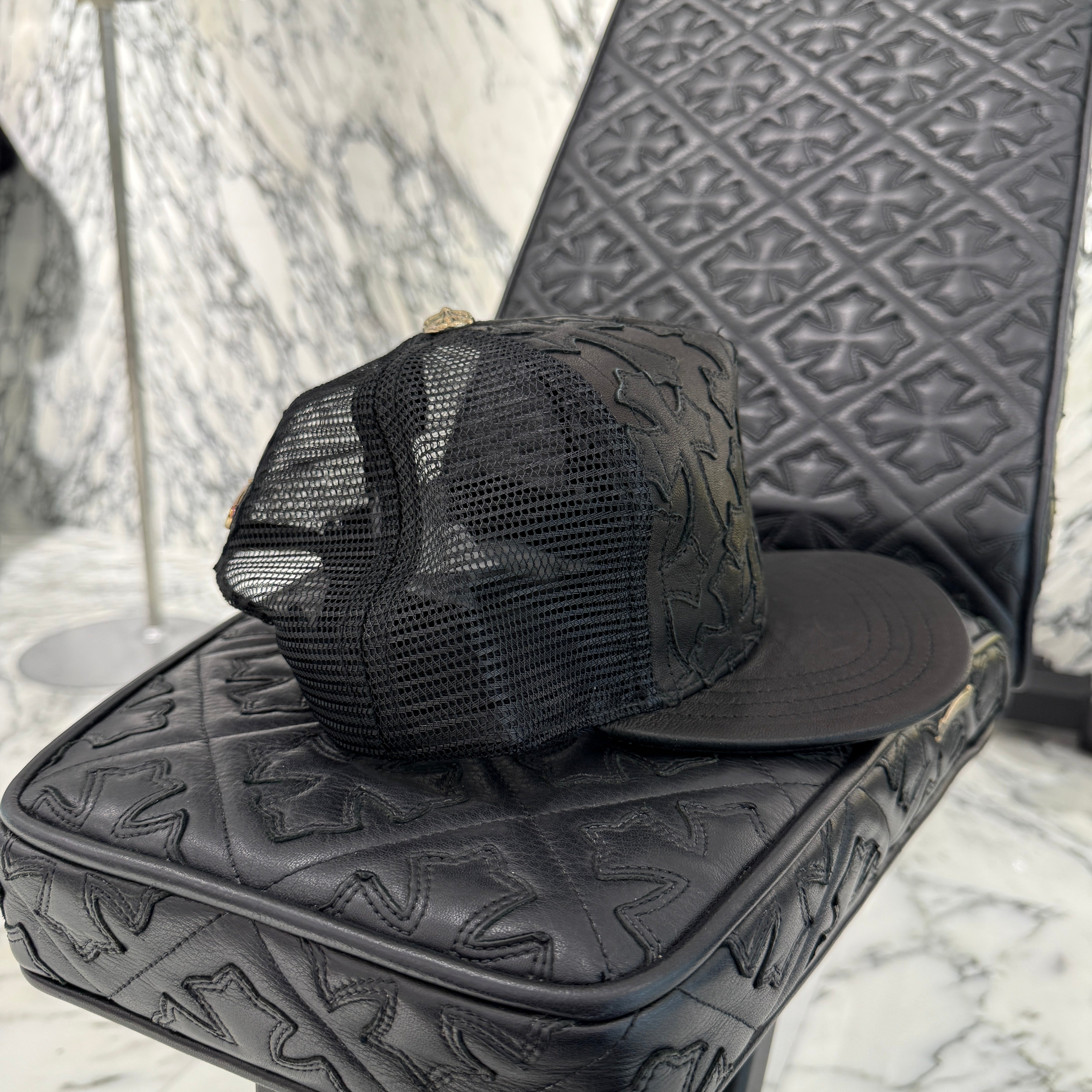 CHROME HEARTS Cemetary Cross Leather Patch Trucker Cap Size ONE SIZE(51-61) クロムハーツ セメタリークロス レザーパッチ トラッカーキャップ サイズONE SIZE(51-61)