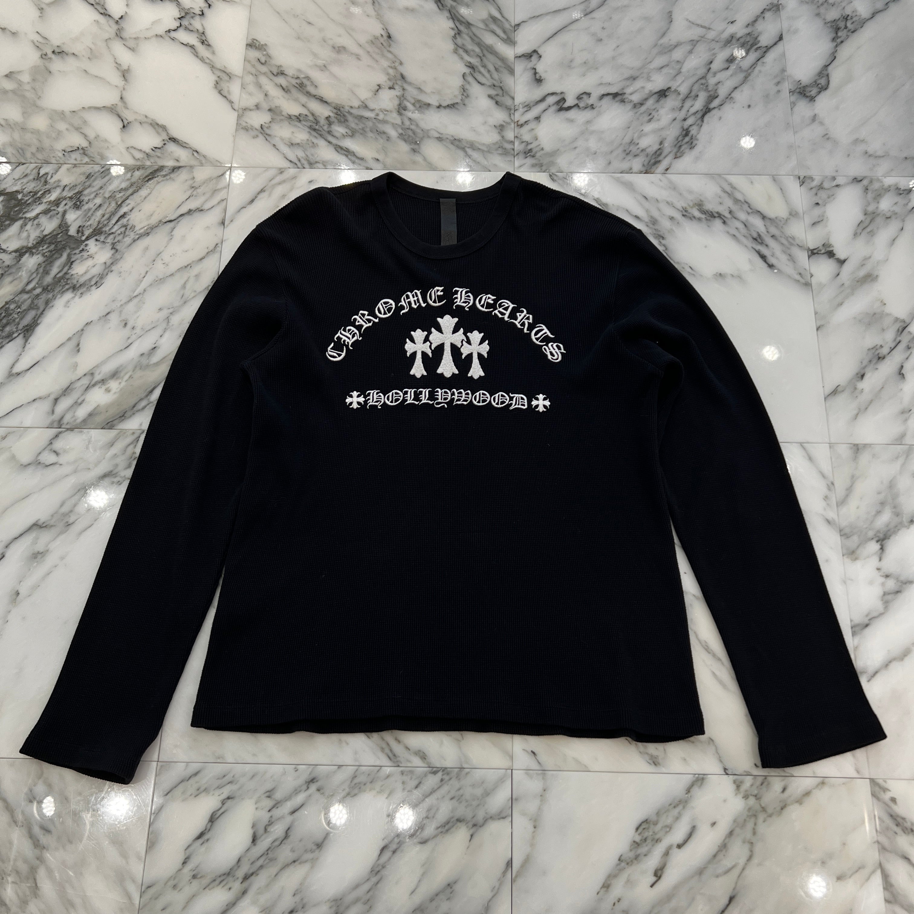 CHROME HEARTS King Taco 3 Cemetery Cross Embroidery Thermal Long Sleeve Tee Size XL クロムハ―ツ キングタコ 3セメタリークロス刺繍 サーマルロングスリーブTシャツ サイズXL