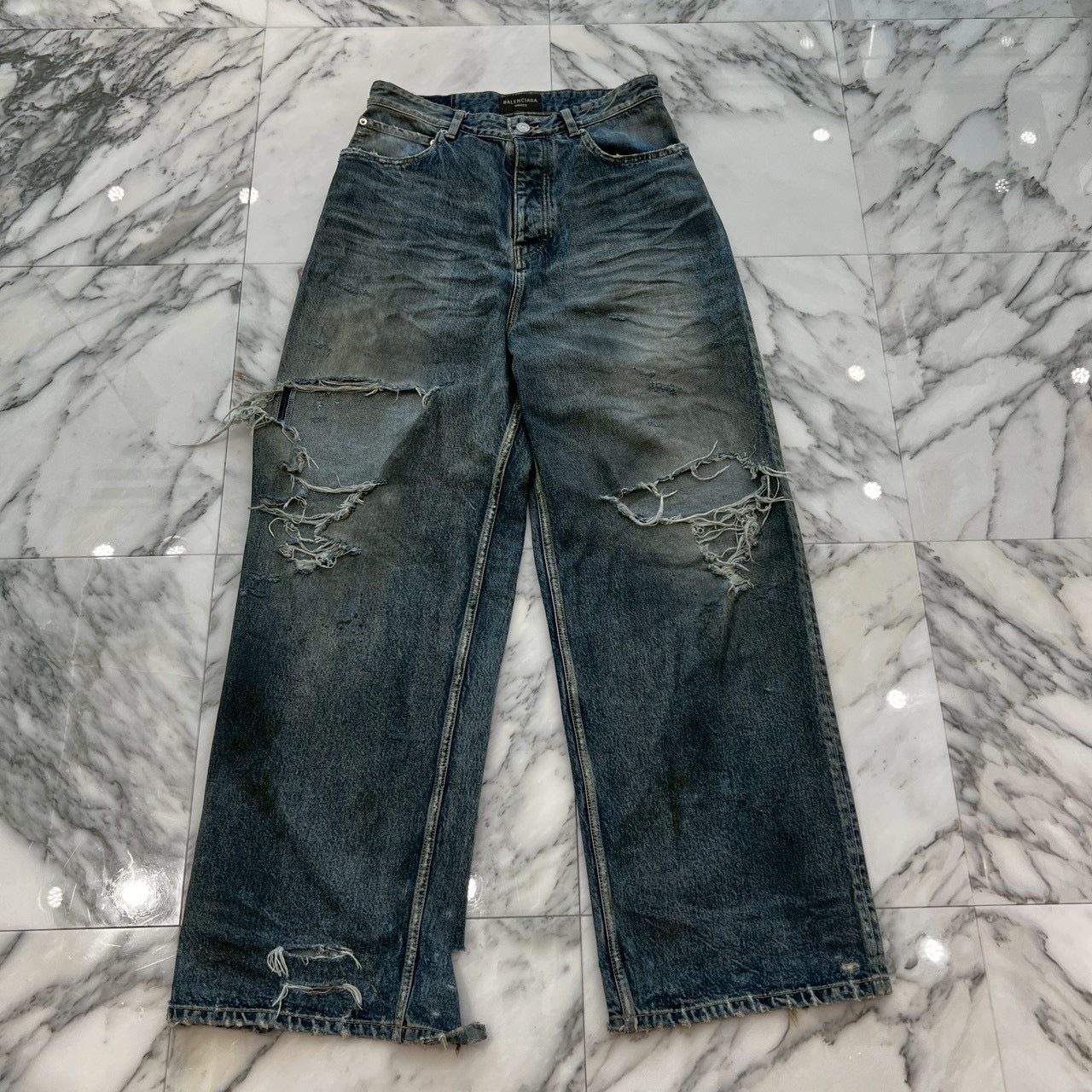 BALENCIAGA 2023SS Distressed Baggy Denim Pants 745213 TNW01 Size XS バレンシアガ ダメージ加工 バギーデニムパンツ サイズXS