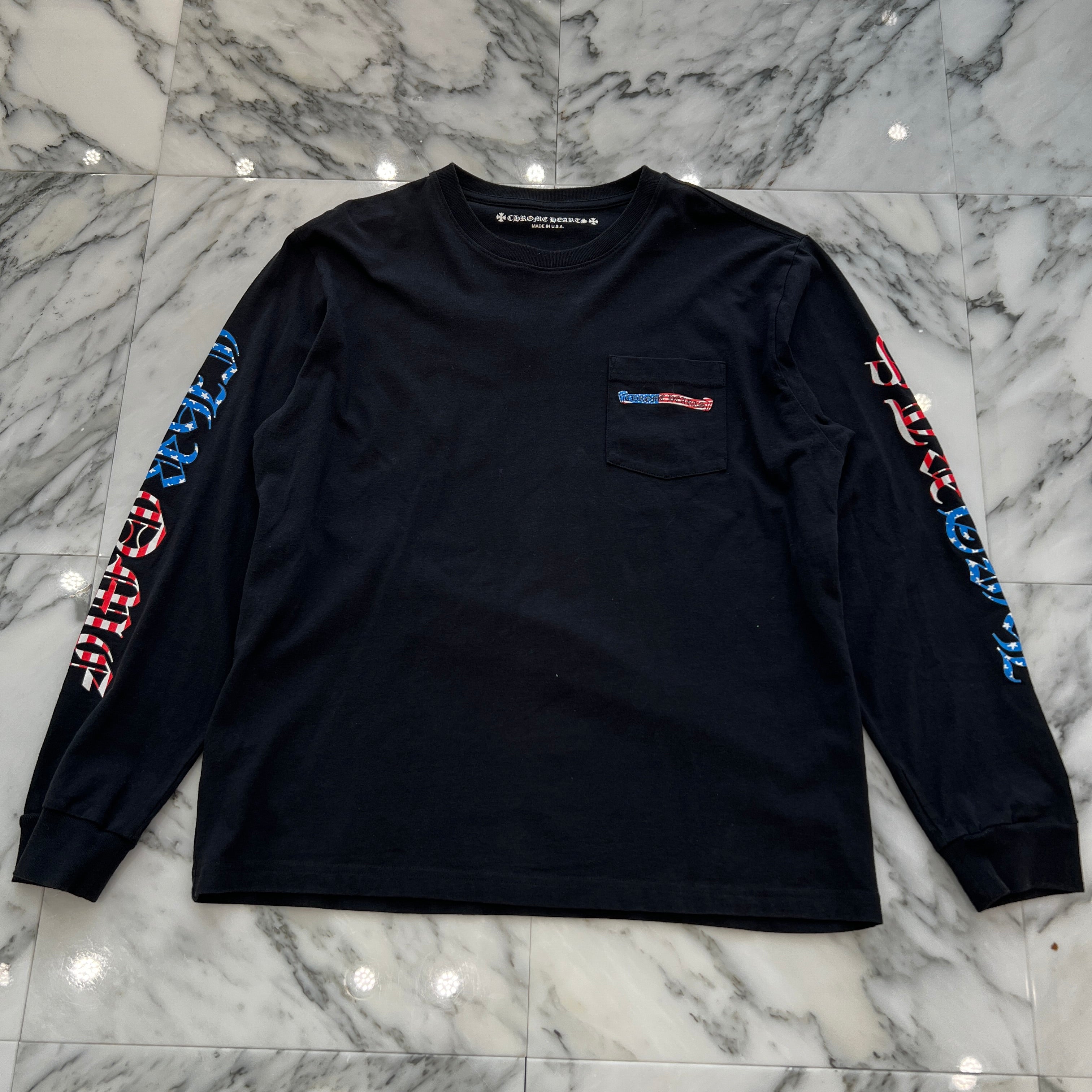 CHROME HEARTS American Flag Back Scroll Logo Label Long Sleeve Tee Size XL クロムハーツ アメリカンフラッグ バックスクロール ロゴラベル ロングスリーブ Tシャツ サイズXL