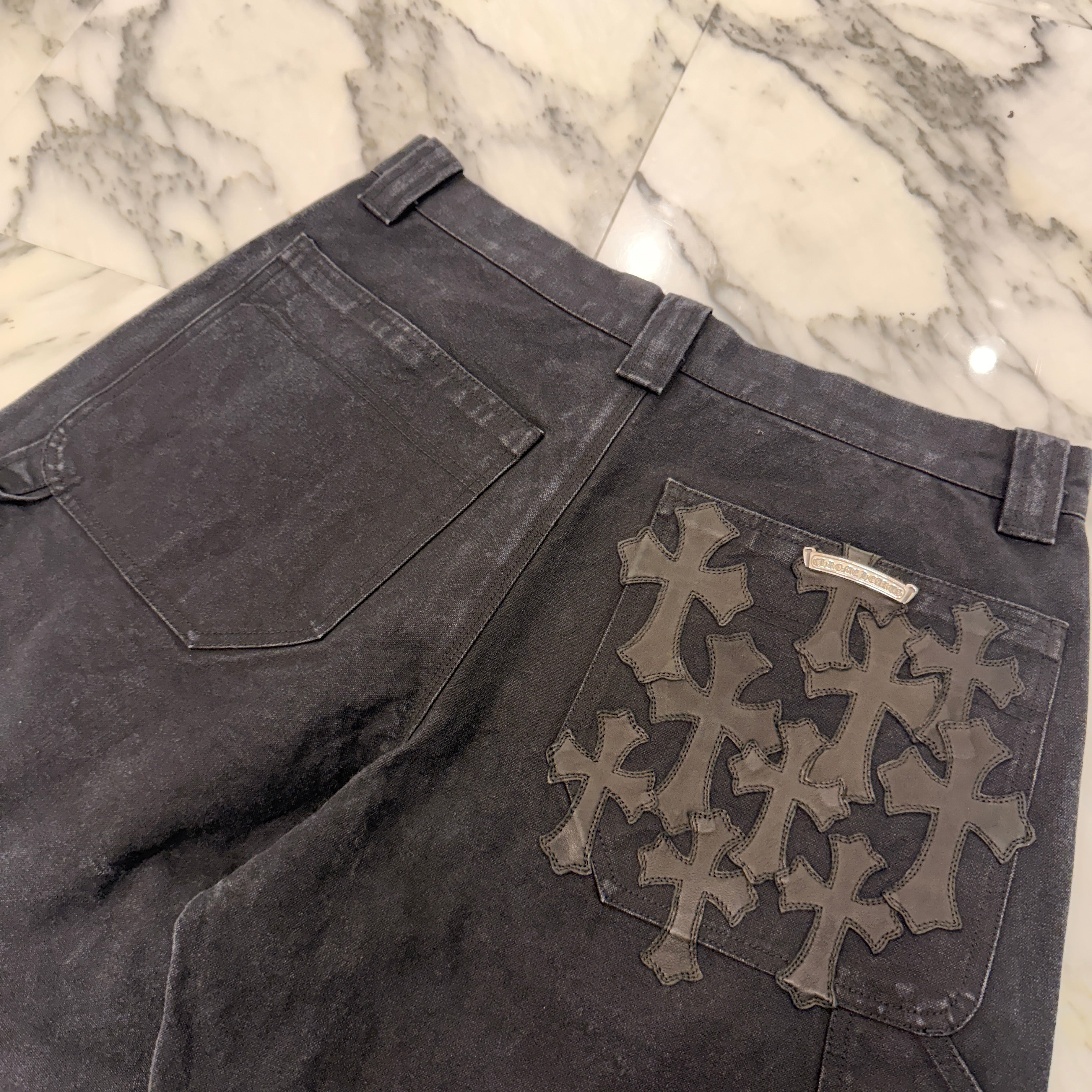 CHROME HEARTS Carpenter Cemetery Cross Patch Denim Shorts Size 34 クロムハーツ カーペンター セメタリークロスパッチ デニムショーツ サイズ34
