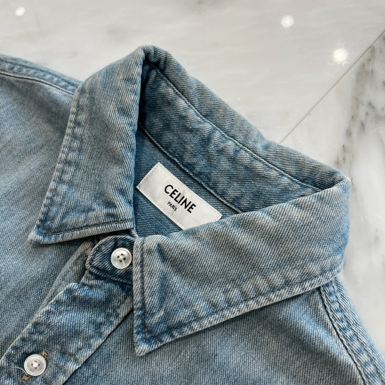CELINE Oversize Wash Denim Shirt 141-250303-AS-21 Size XS セリーヌ オーバーサイズ ウォッシュ デニムシャツ サイズXS