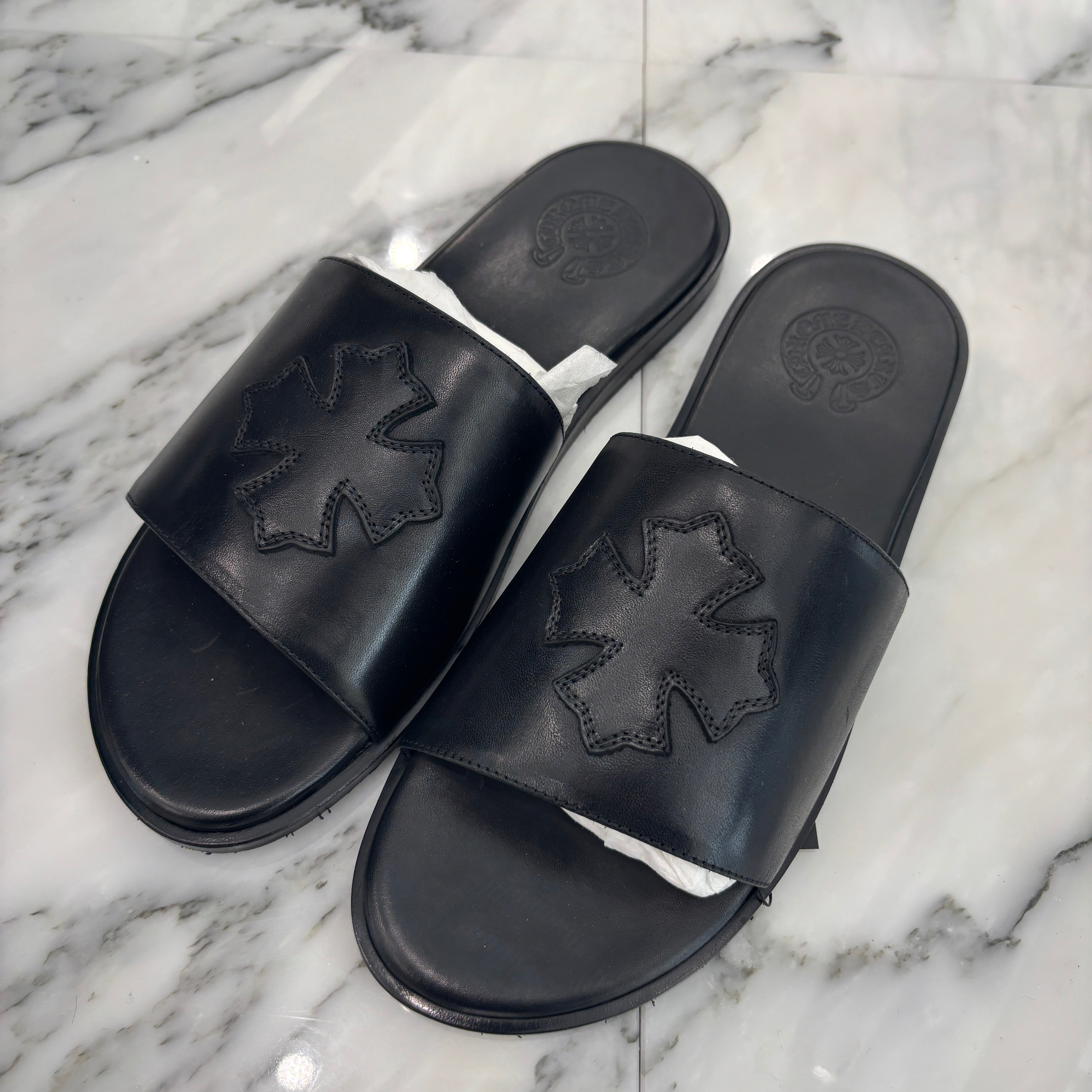 CHROME HEARTS Leather Cross Patch Sandals Size 42 クロムハーツ レザークロスパッチ サンダル サイズ42