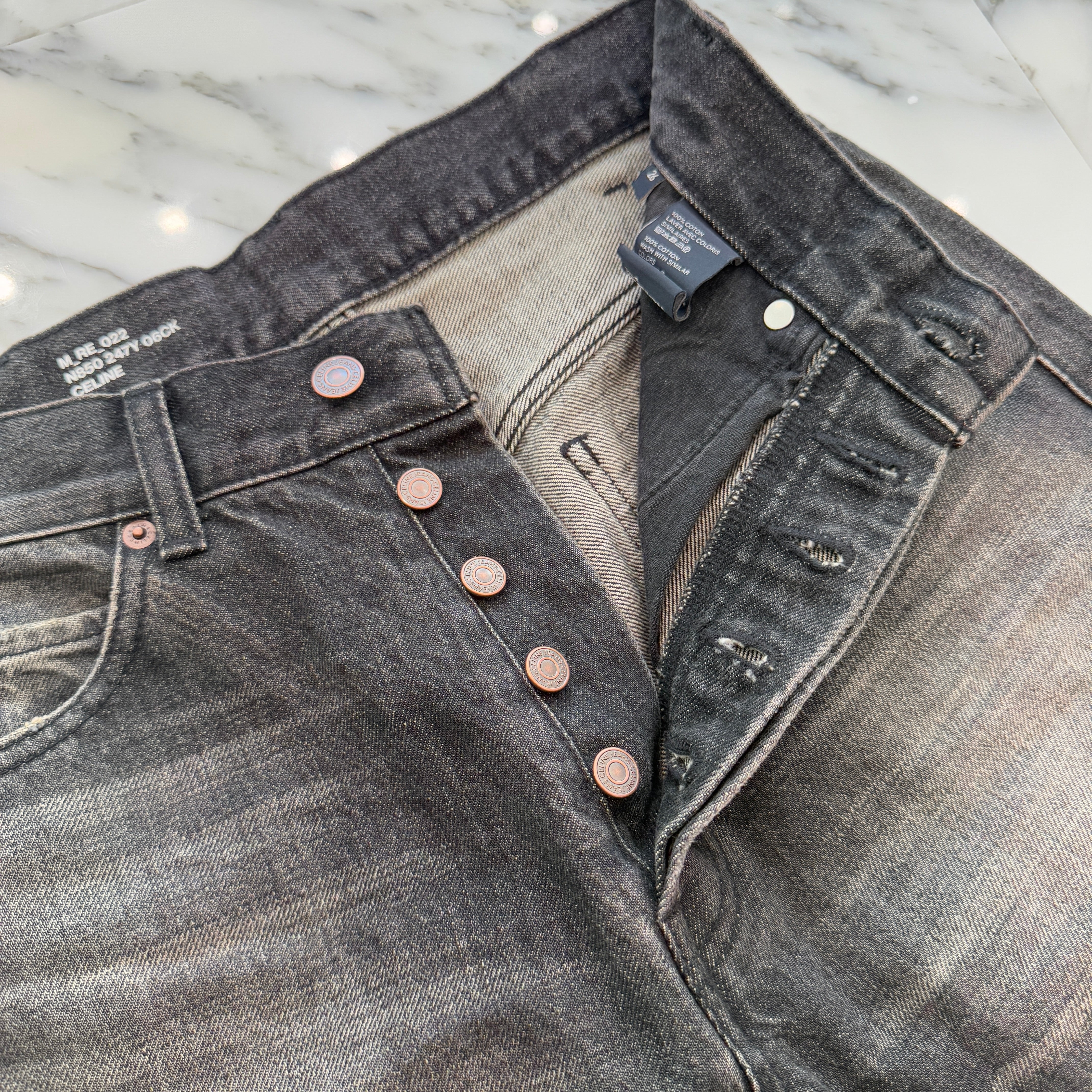 CELINE 2024SS Wesley Jeans In Black Destroyed Denim Pants 2N850247Y.06CK Size 26 セリーヌ ウェスリージーンズ イン ブラックデストロイデニムパンツ サイズ 26