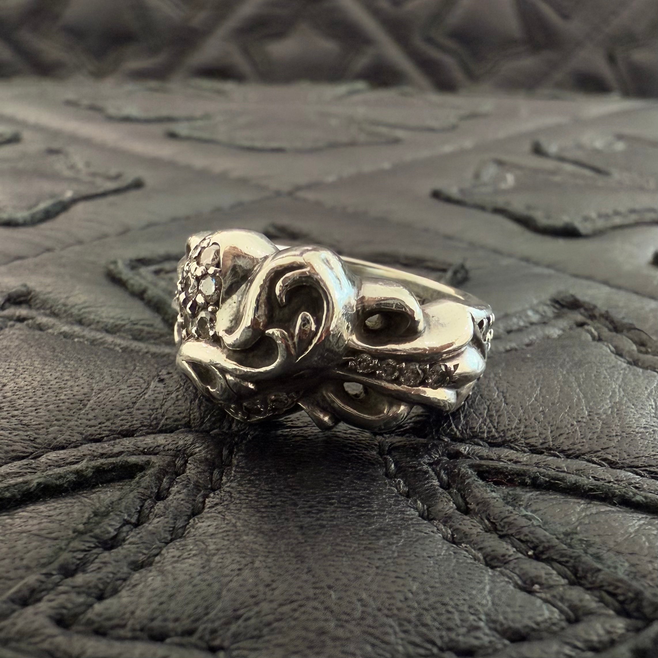 CHROME HEARTS Floral Cross Heart Pave Diamond Silver Ring Size 8号 クロムハーツ フローラルクロス ハート パヴェダイヤモンド シルバーリング シルバー925 サイズ8号