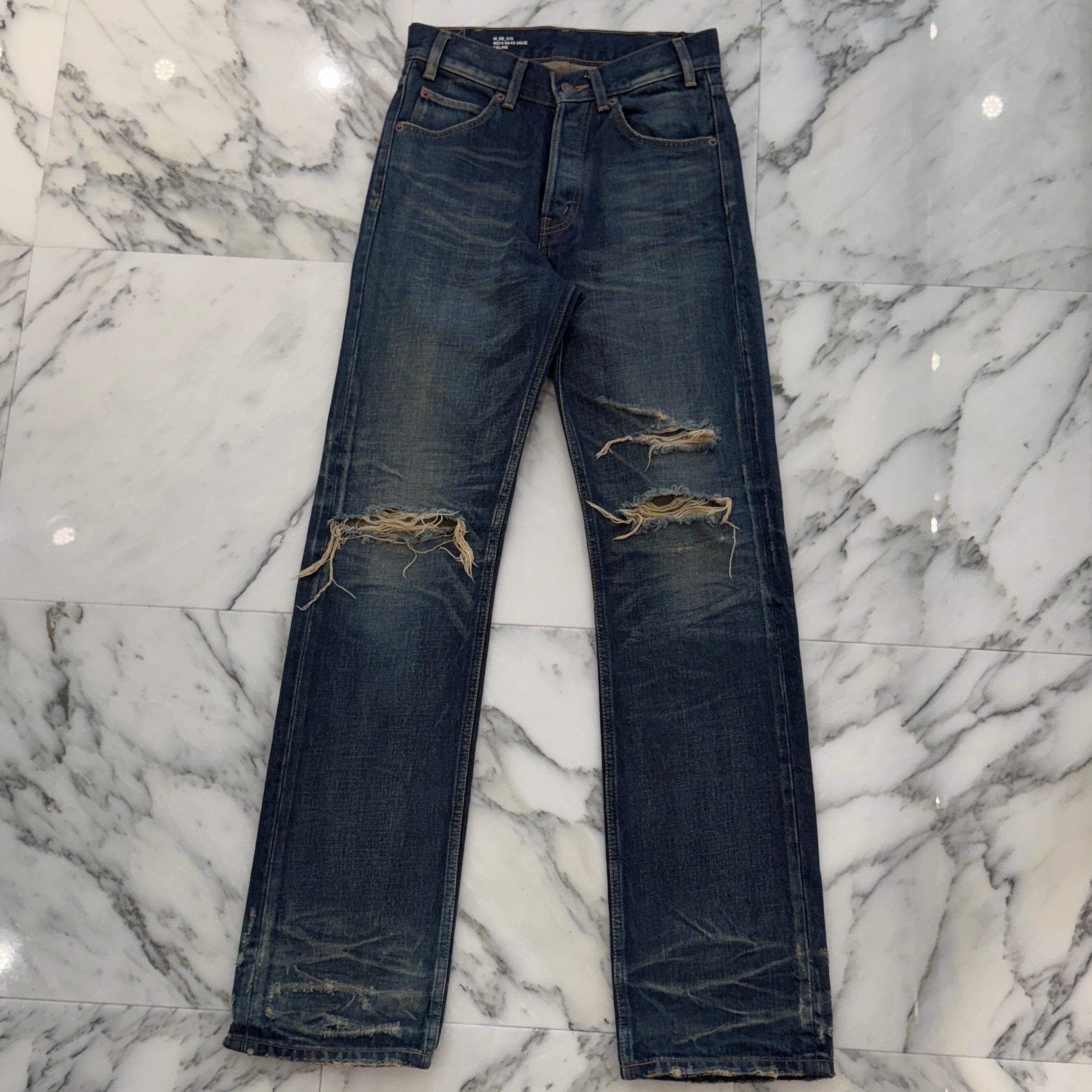 CELINE 2024SS Kurt Jeans In Destroyed Blue Marble Denim Pants 2N574664X.06UE Size 26 セリーヌ カートジーンズ イン デストロイド ブルーマーブルウォッシュ デニムパンツ サイズ 26