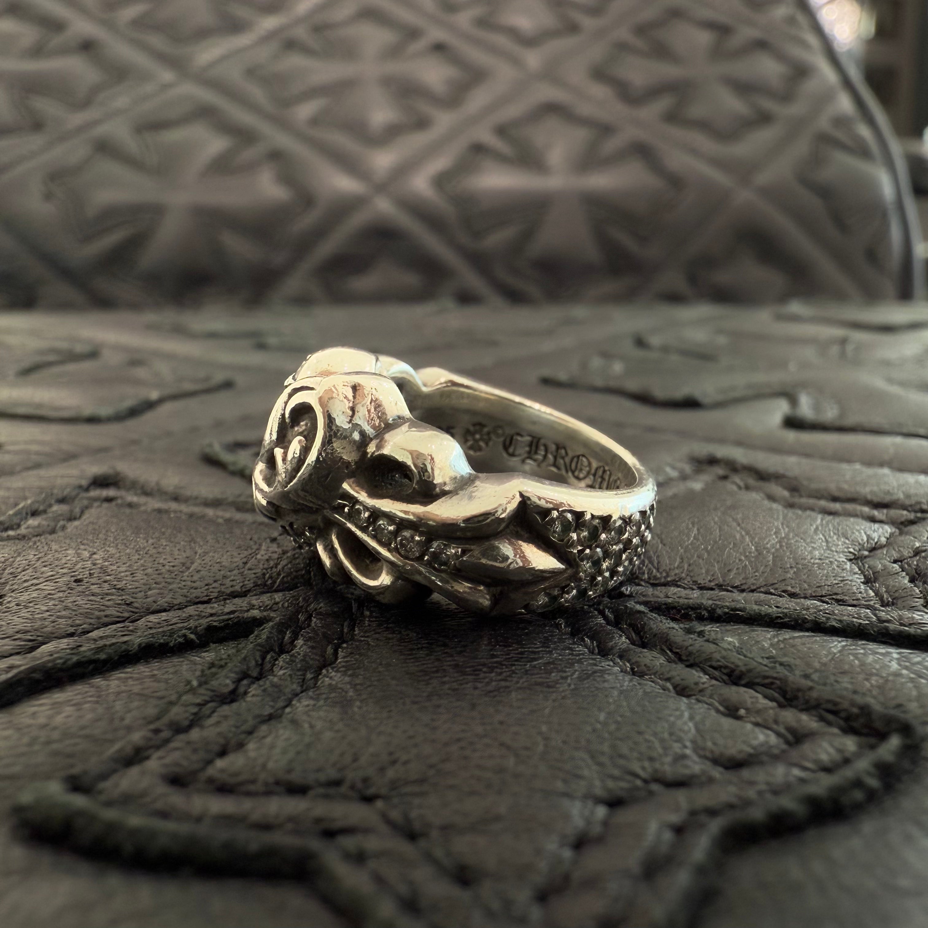 CHROME HEARTS Floral Cross Heart Pave Diamond Silver Ring Size 8号 クロムハーツ フローラルクロス ハート パヴェダイヤモンド シルバーリング シルバー925 サイズ8号