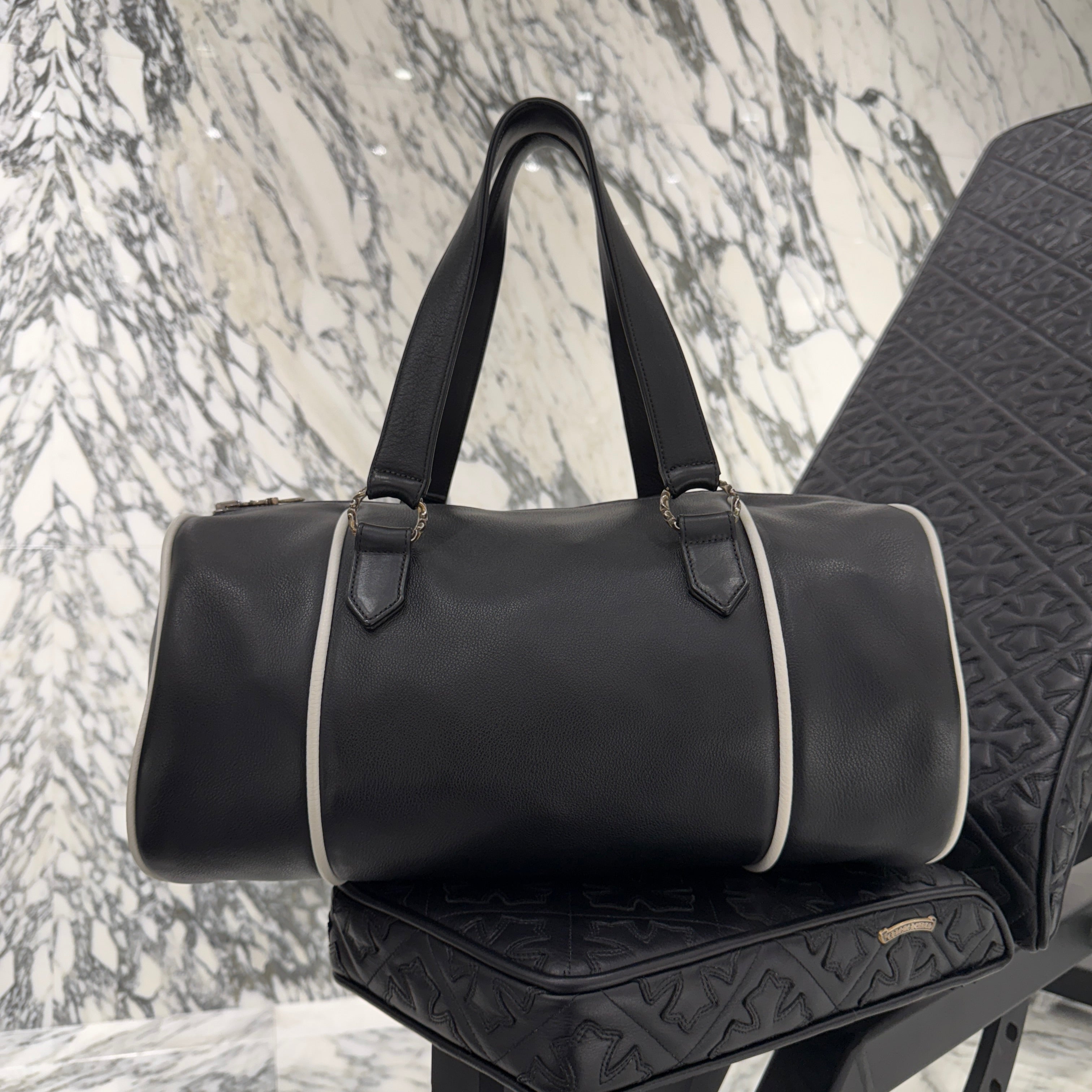 CHROME HEARTS Las Vegas Limited DOMINO Cemetery Cross Patch Duffle Leather Boston Bag クロムハーツ ラスベガス限定 ドミノ セメタリークロスパッチ ダッフル レザー ボストンバッグ