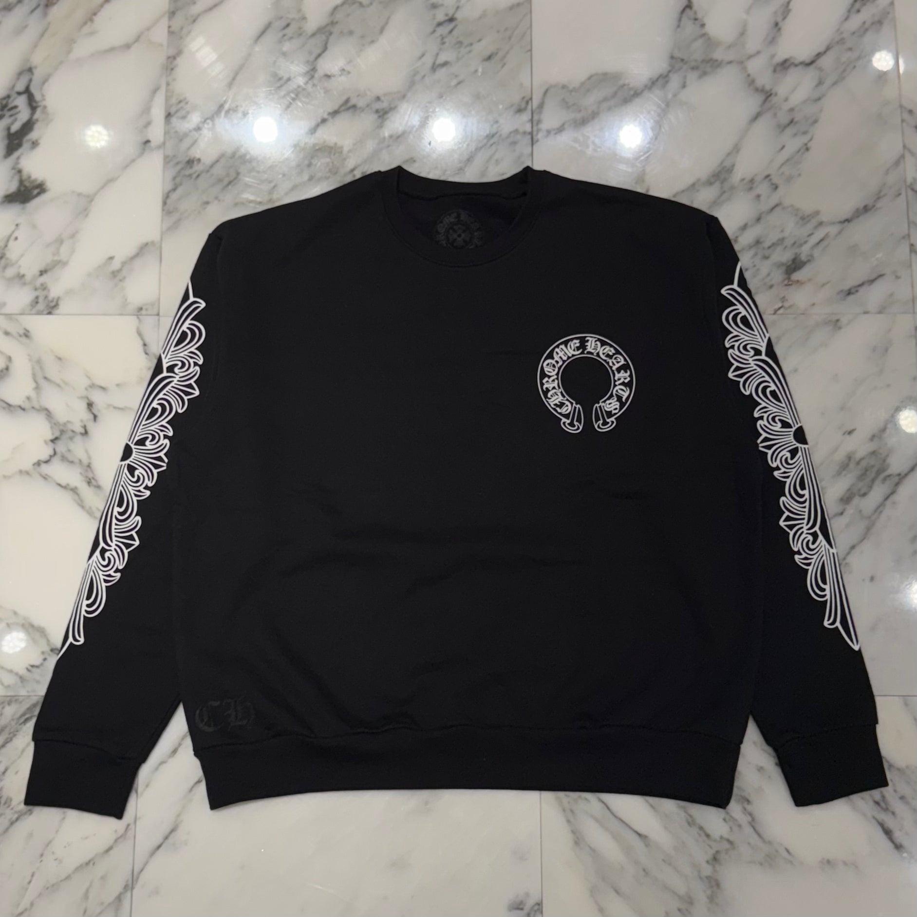 CHROME HEARTS Floral Cross Horseshoe Crewneck Sweat Shirts Size L クロムハーツ フローラルクロス ホースシュー クルーネック スウェットシャツ サイズL
