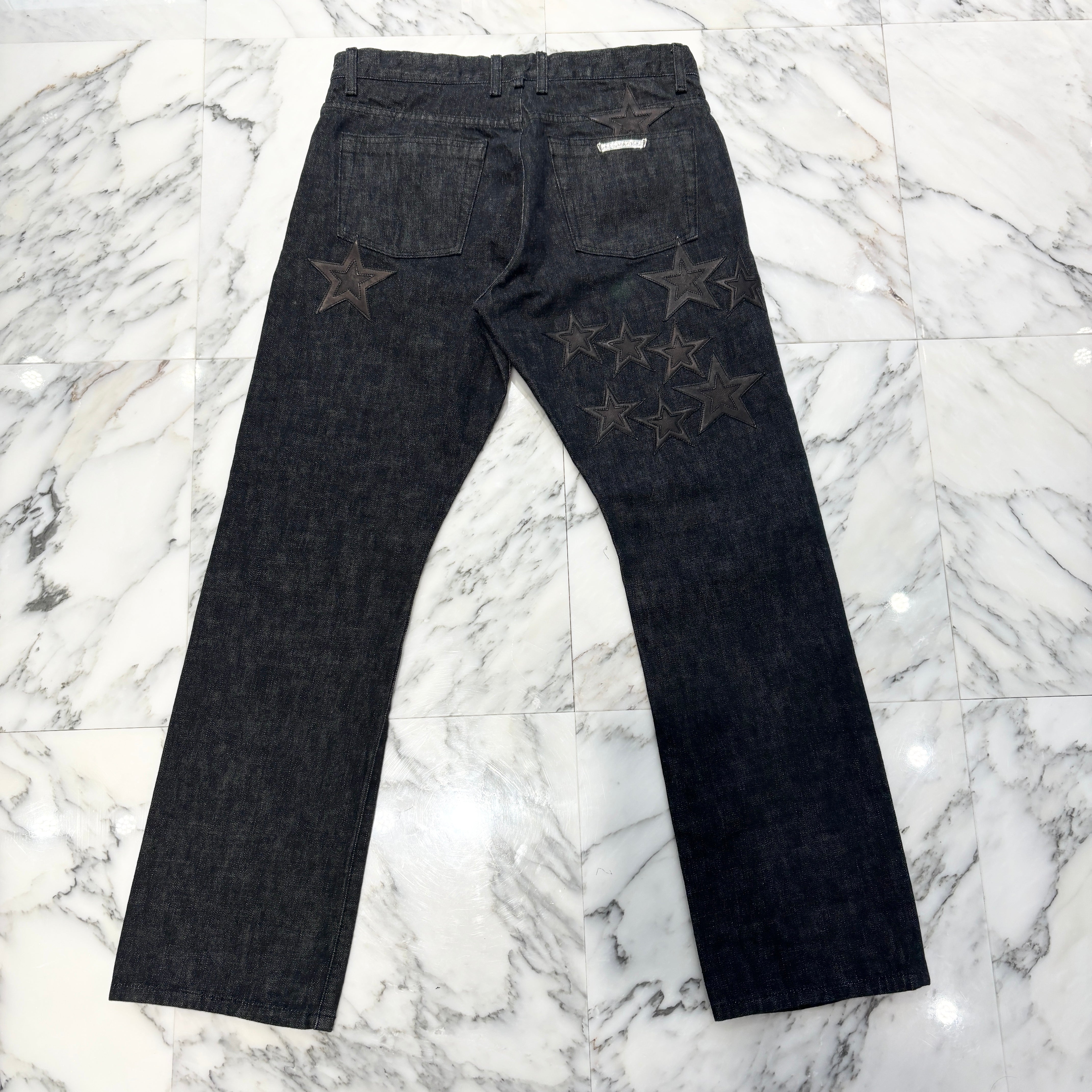 CHROME HEARTS Flare Knee Star Leather Patch Denim Pants Size 34 クロムハーツ フレアニースターパッチデニムパンツ サイズ34