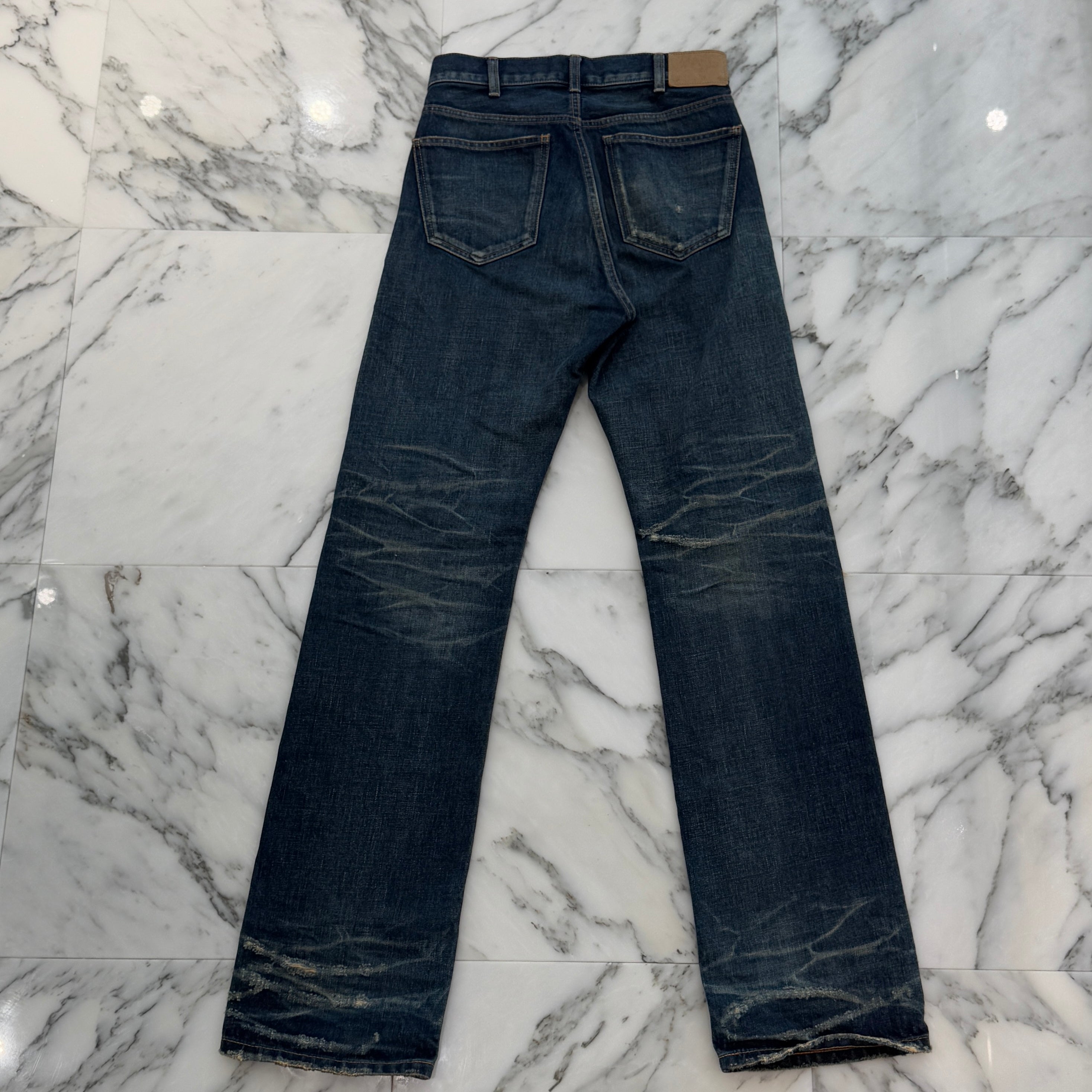 CELINE 2024SS Kurt Jeans In Destroyed Blue Marble Denim Pants 2N574664X.06UE Size 26 セリーヌ カートジーンズ イン デストロイド ブルーマーブルウォッシュ デニムパンツ サイズ 26