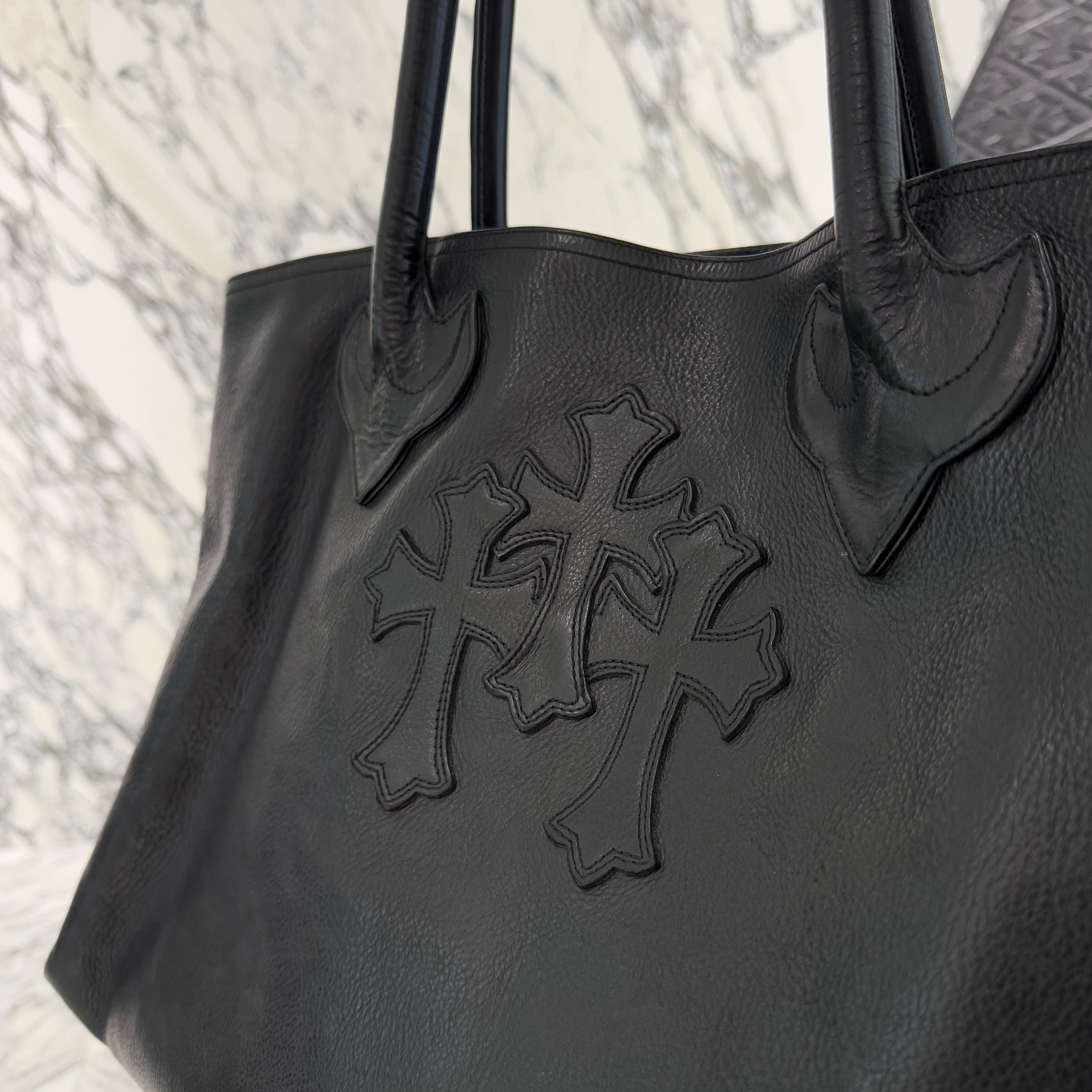 CHROME HEARTS 3 Cemetery Cross Patch FS Leather Tote Bag クロムハーツ 3セメタリークロスパッチ FS レザートートバッグ