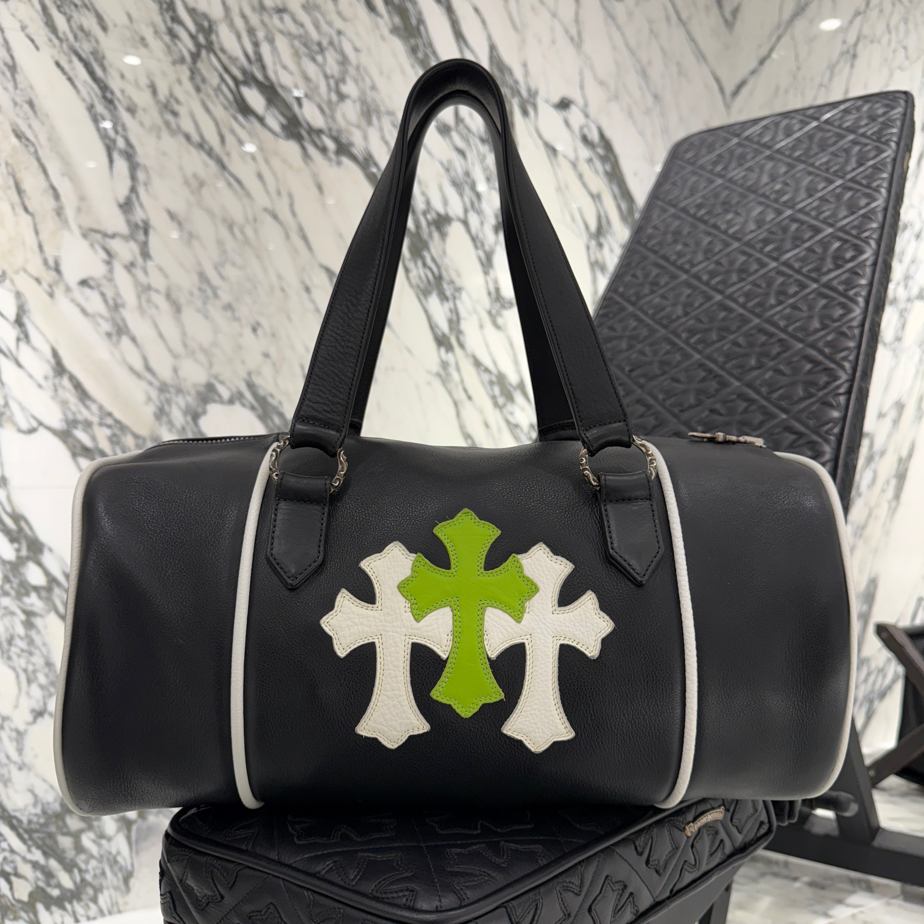 CHROME HEARTS Las Vegas Limited DOMINO Cemetery Cross Patch Duffle Leather Boston Bag クロムハーツ ラスベガス限定 ドミノ セメタリークロスパッチ ダッフル レザー ボストンバッグ