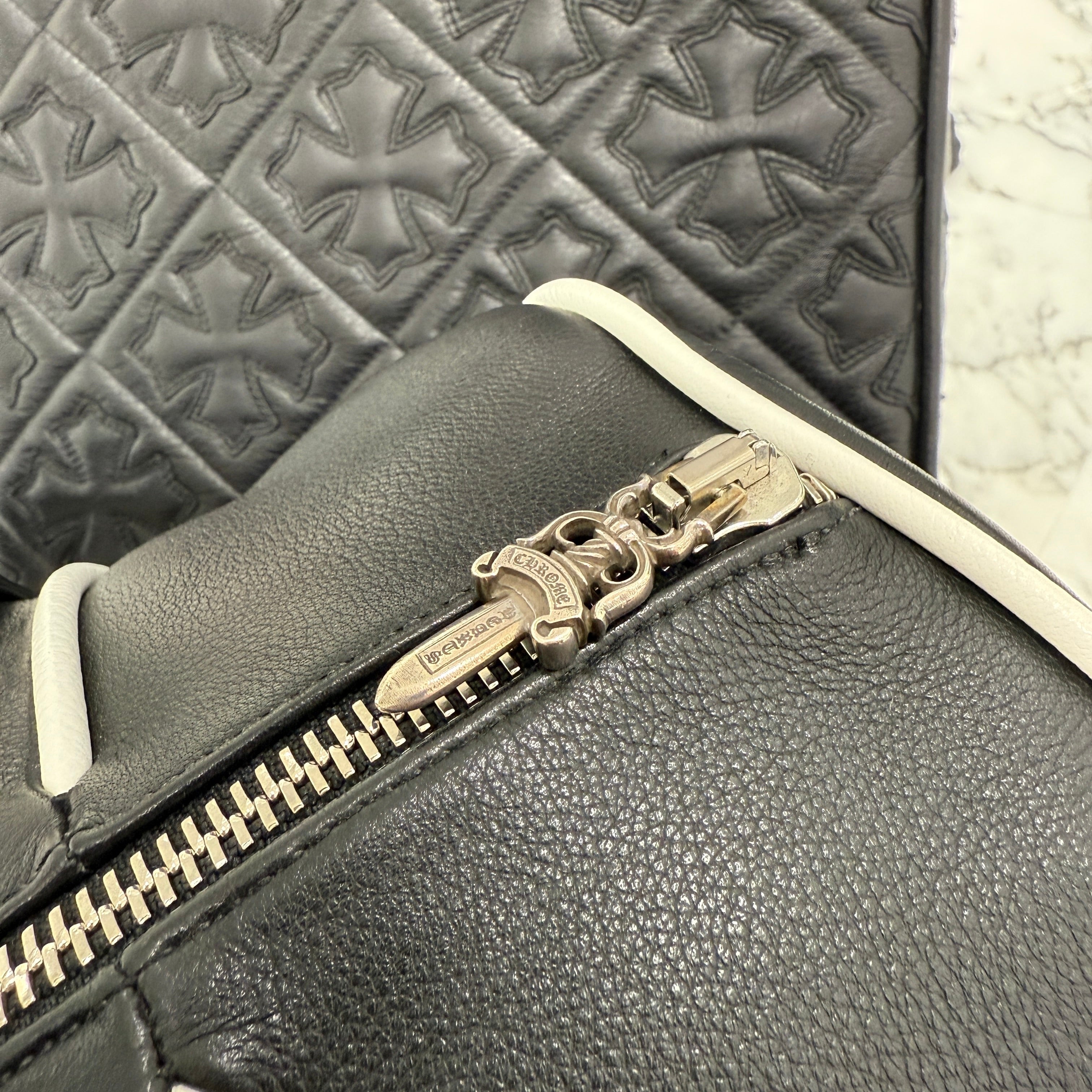 CHROME HEARTS Las Vegas Limited DOMINO Cemetery Cross Patch Duffle Leather Boston Bag クロムハーツ ラスベガス限定 ドミノ セメタリークロスパッチ ダッフル レザー ボストンバッグ