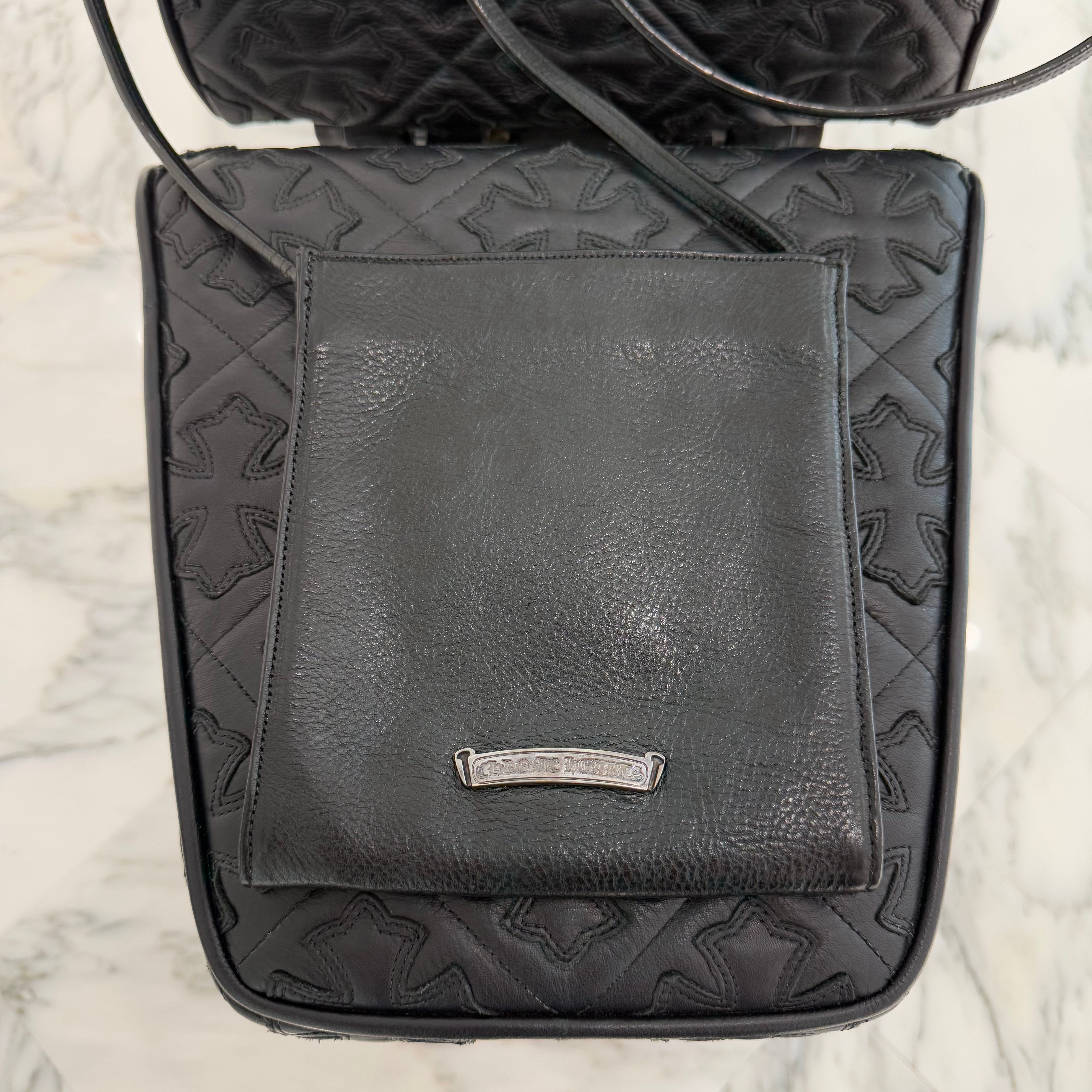 CHROME HEARTS Square Pocket 3 Cemetery Cross Leather Patch Shoulder Bag クロムハーツ スクエアポケット 3セメタリークロス レザーパッチ ショルダーバッグ