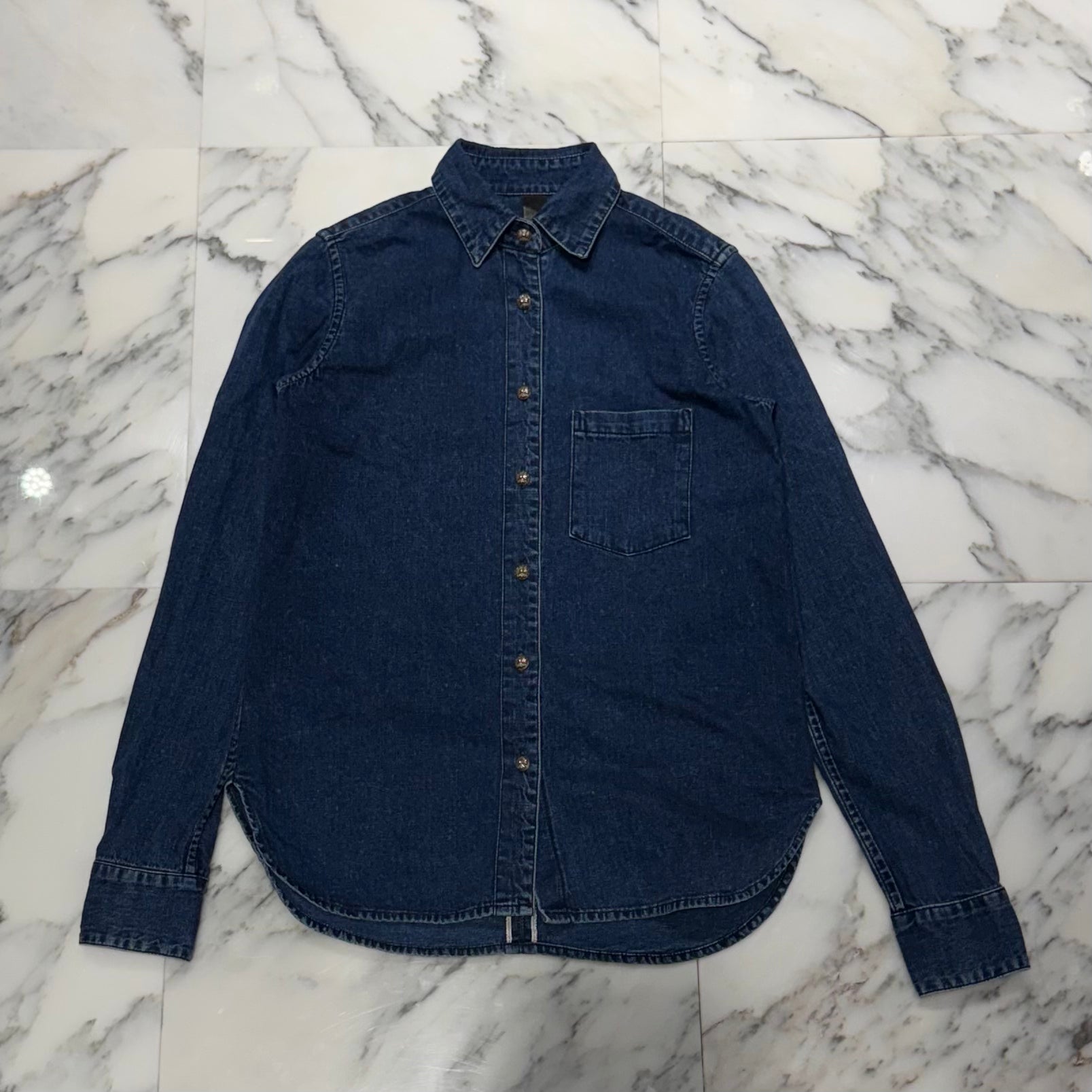 CHROME HEARTS Y NOT Leather Cross Patch Denim Shirt Size S クロムハーツ レザークロスパッチ デニムシャツ サイズS