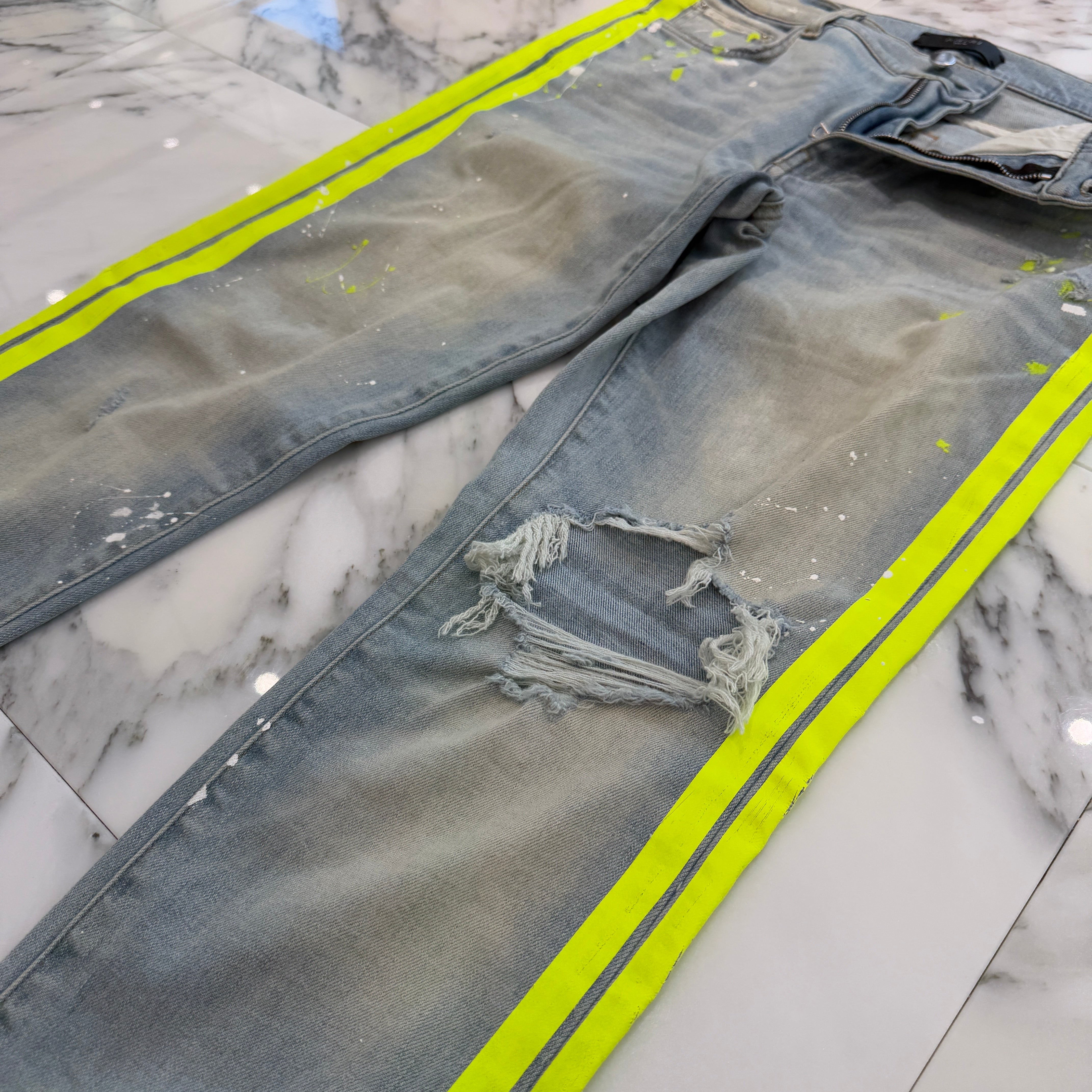 AMIRI Distressed Side Line Track Skinny Denim Pants Size 32 AMIRI Distressed Side Line Track Skinny Denim Pants Size 32