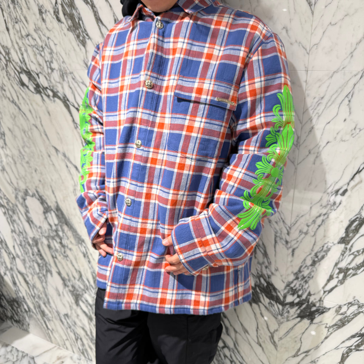 CHROME HEARTS YNOT WORK'N PADDED FLANNEL CHECK SHIRT JACKET Size L CHROME HEARTS YNOT WORK'N PADDED FLANNEL CHECK SHIRT JACKET Size L