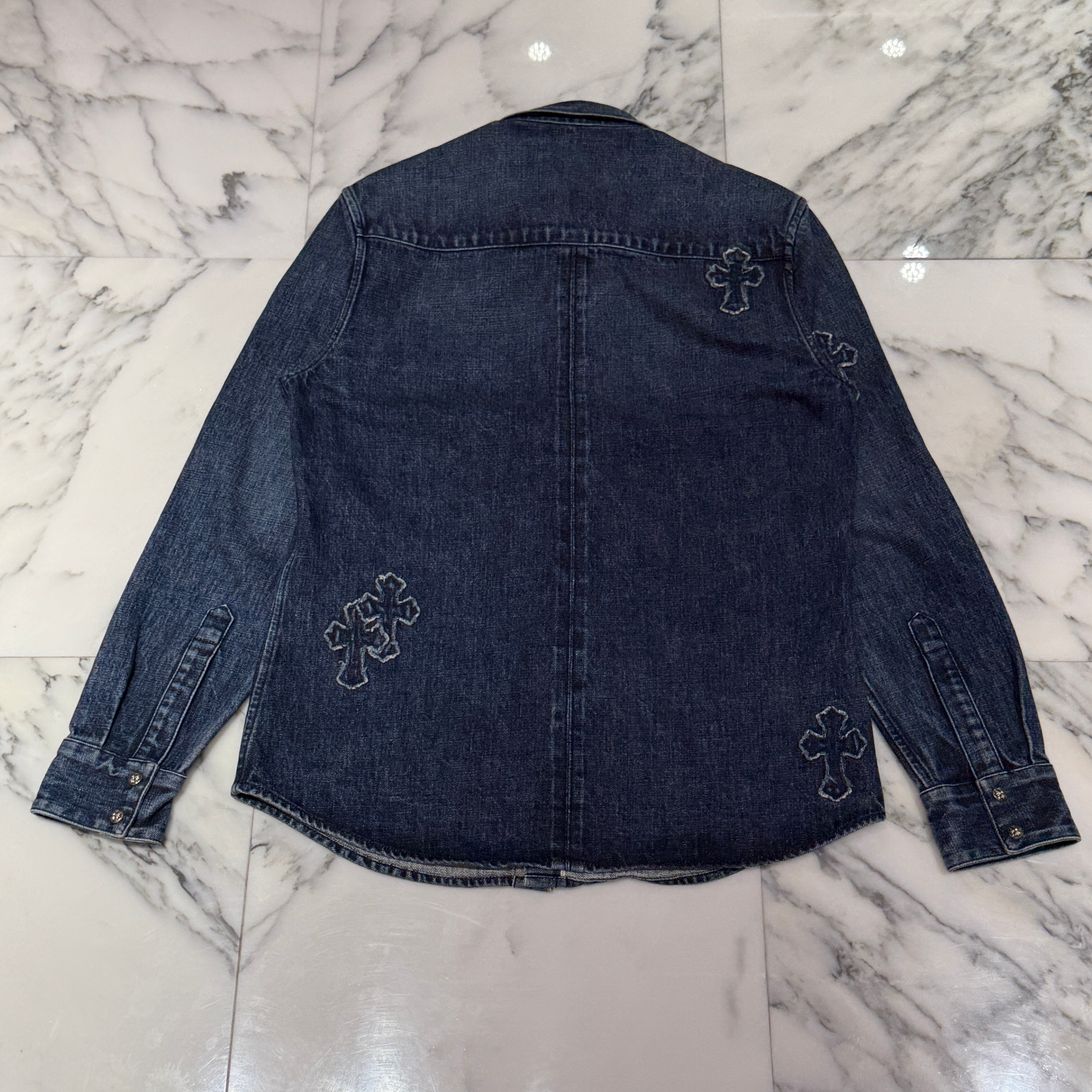 CHROME HEARTS YNOT Denim Cross Patch Shirt Jacket Size L クロムハーツ ワイノット デニムクロスパッチ シャツジャケット サイズL