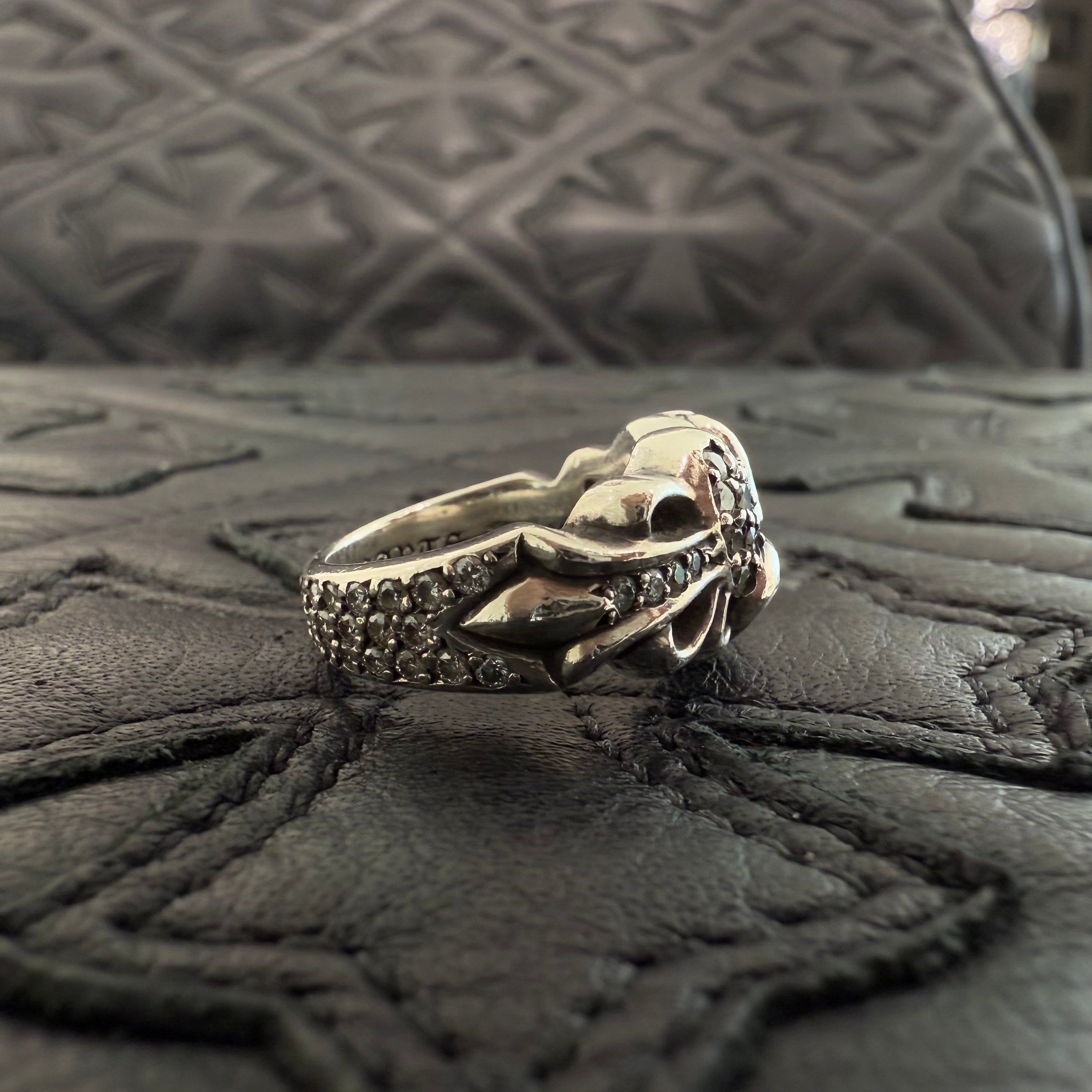 CHROME HEARTS Floral Cross Heart Pave Diamond Silver Ring Size 8号 クロムハーツ フローラルクロス ハート パヴェダイヤモンド シルバーリング シルバー925 サイズ8号