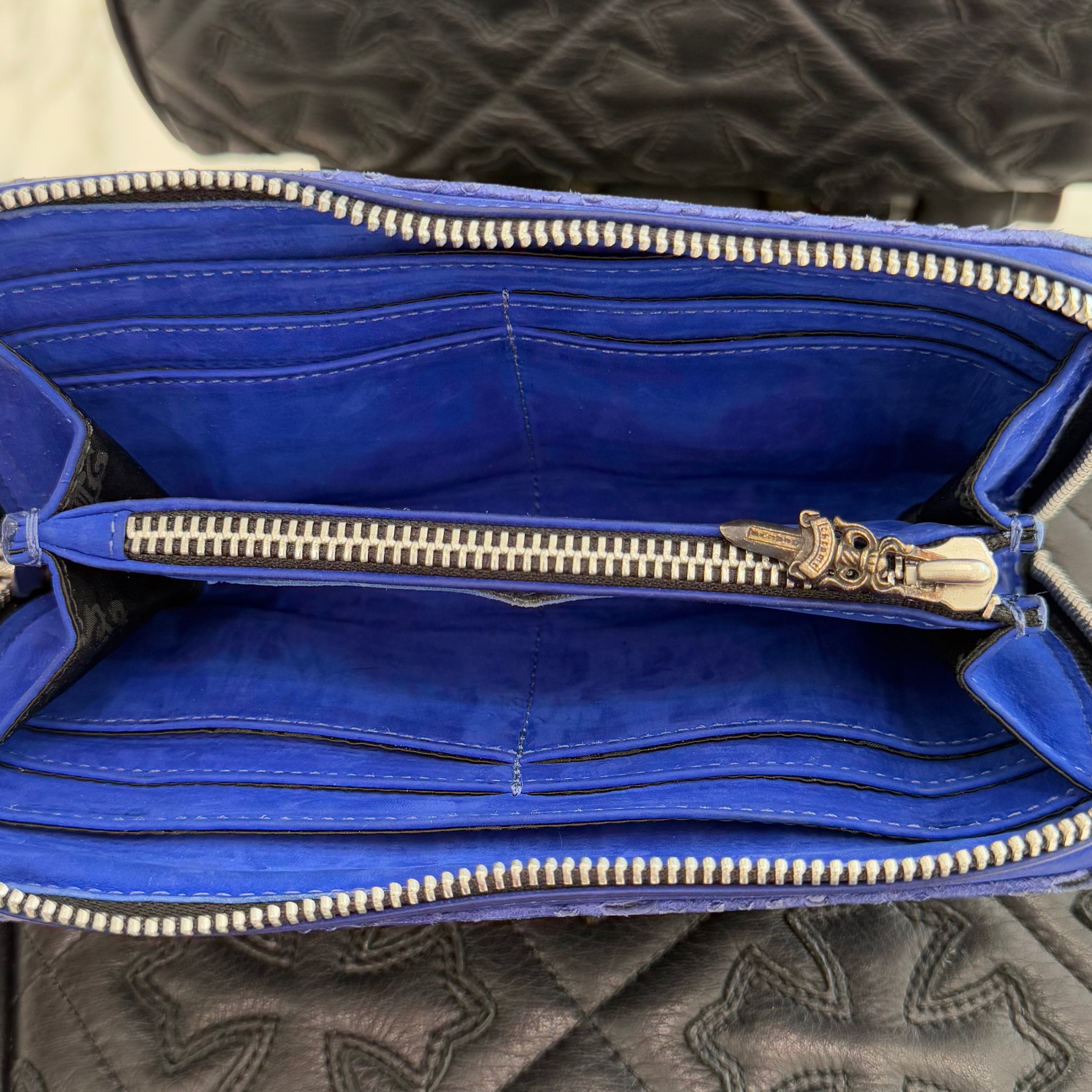 CHROME HEARTS Filigree Cross Leather Patch Blue Wallet クロムハーツ フィリグリークロス レザーパッチ ウォレット