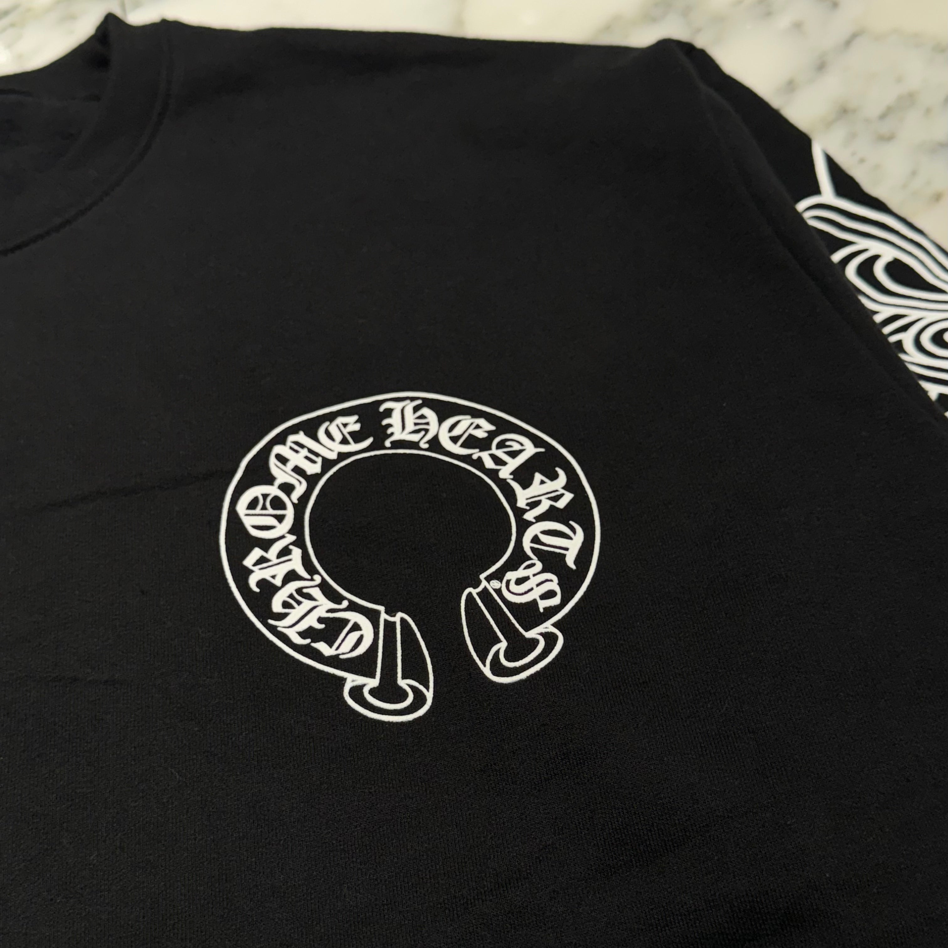 CHROME HEARTS Floral Cross Horseshoe Crewneck Sweat Shirts Size L クロムハーツ フローラルクロス ホースシュー クルーネック スウェットシャツ サイズL