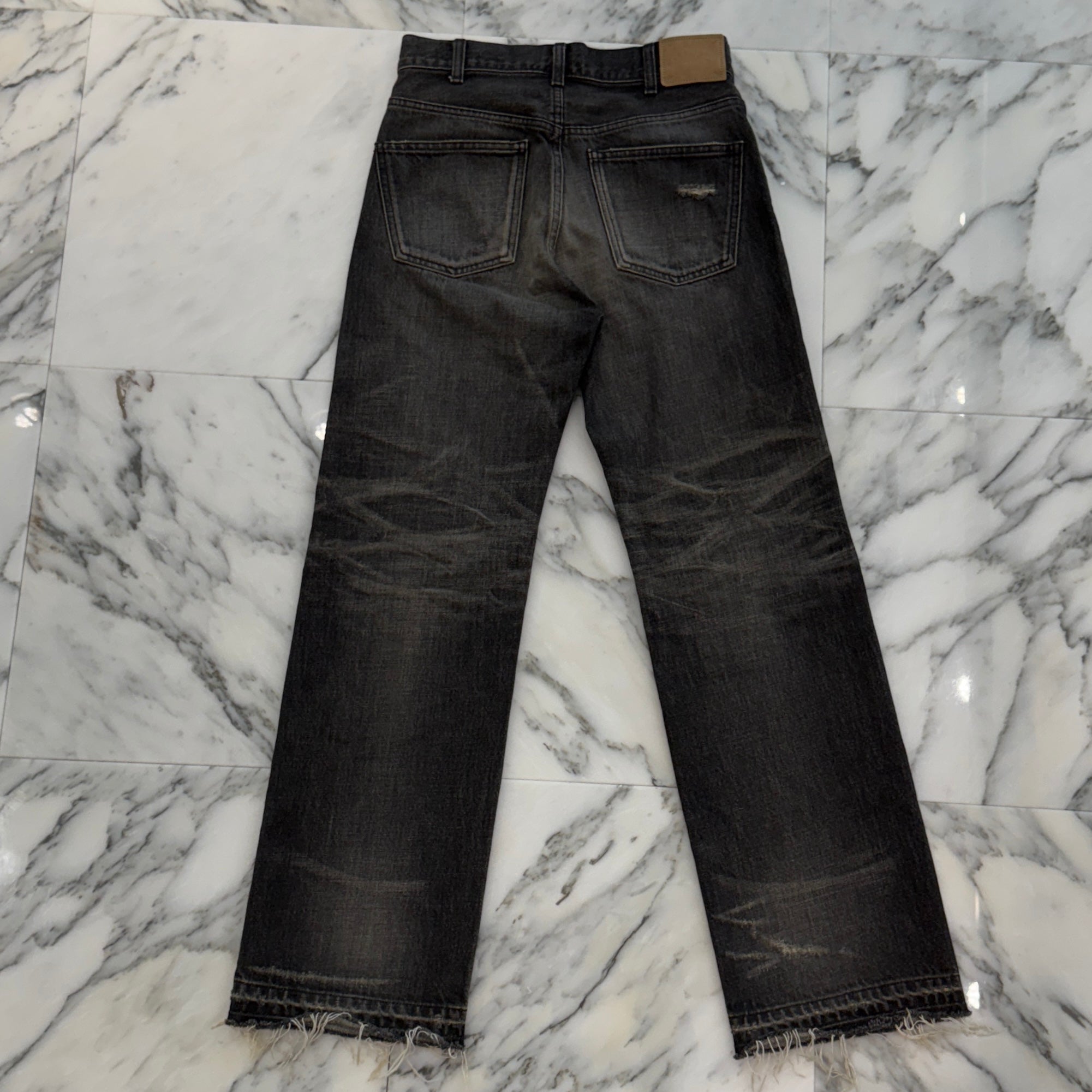 CELINE 2024SS Wesley Jeans In Black Destroyed Denim Pants